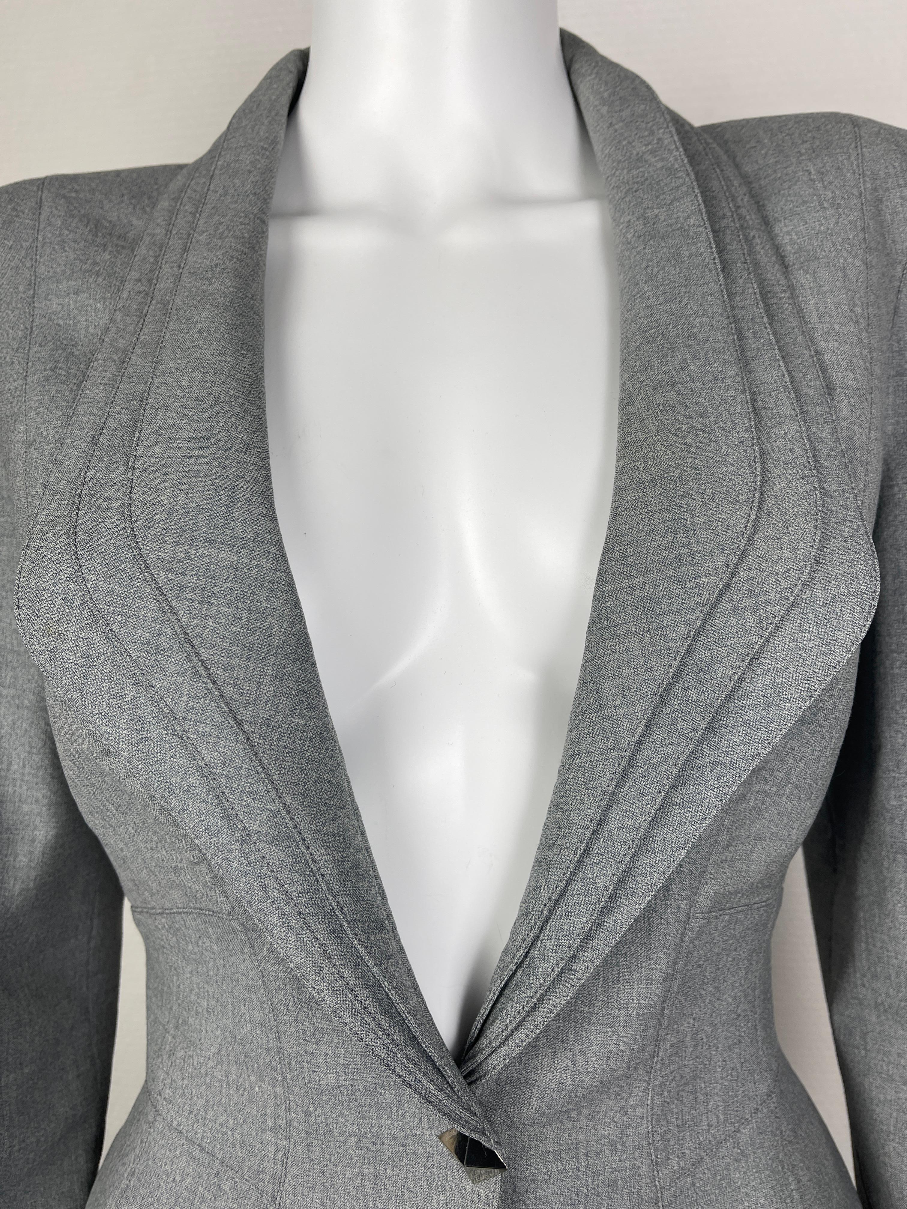 Gray 1980's Vintage Thierry Mugler Jacket Grey Worsted Wool 
