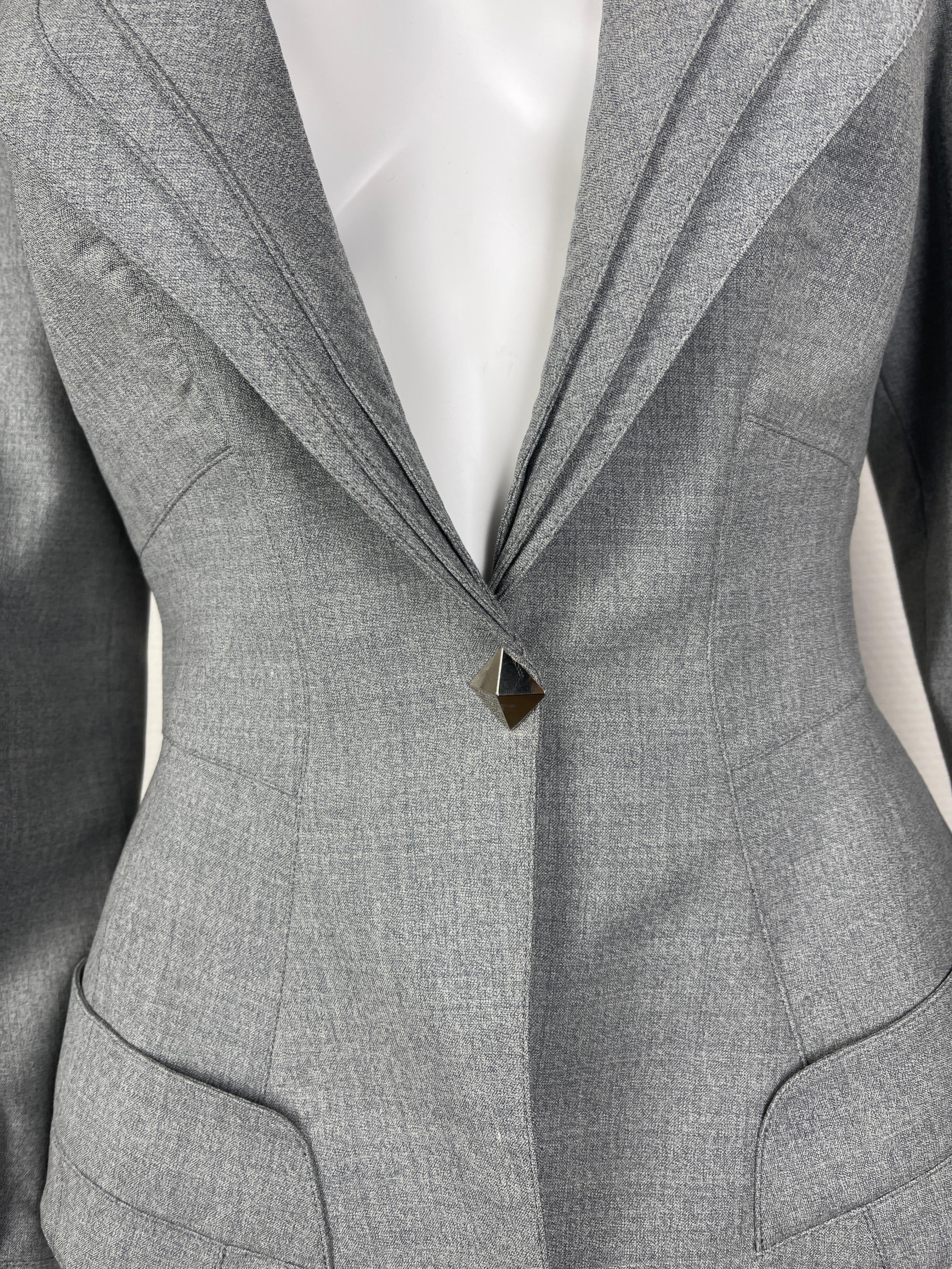 1980's Vintage Thierry Mugler Jacket Grey Worsted Wool In Good Condition In Paris, FR