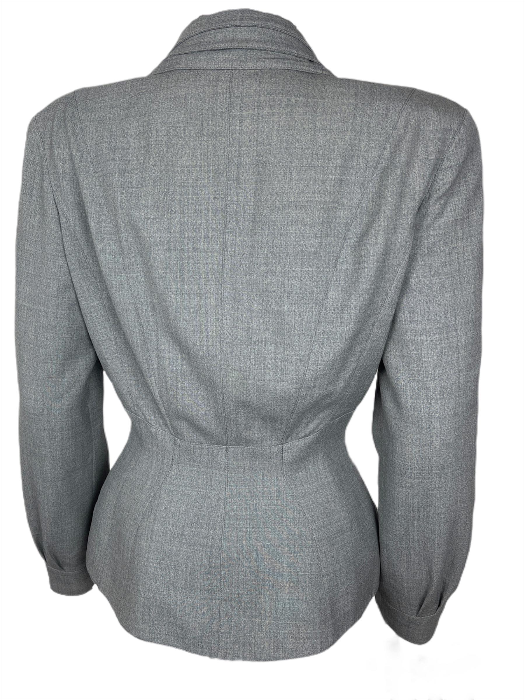 1980's Vintage Thierry Mugler Jacket Grey Worsted Wool  4