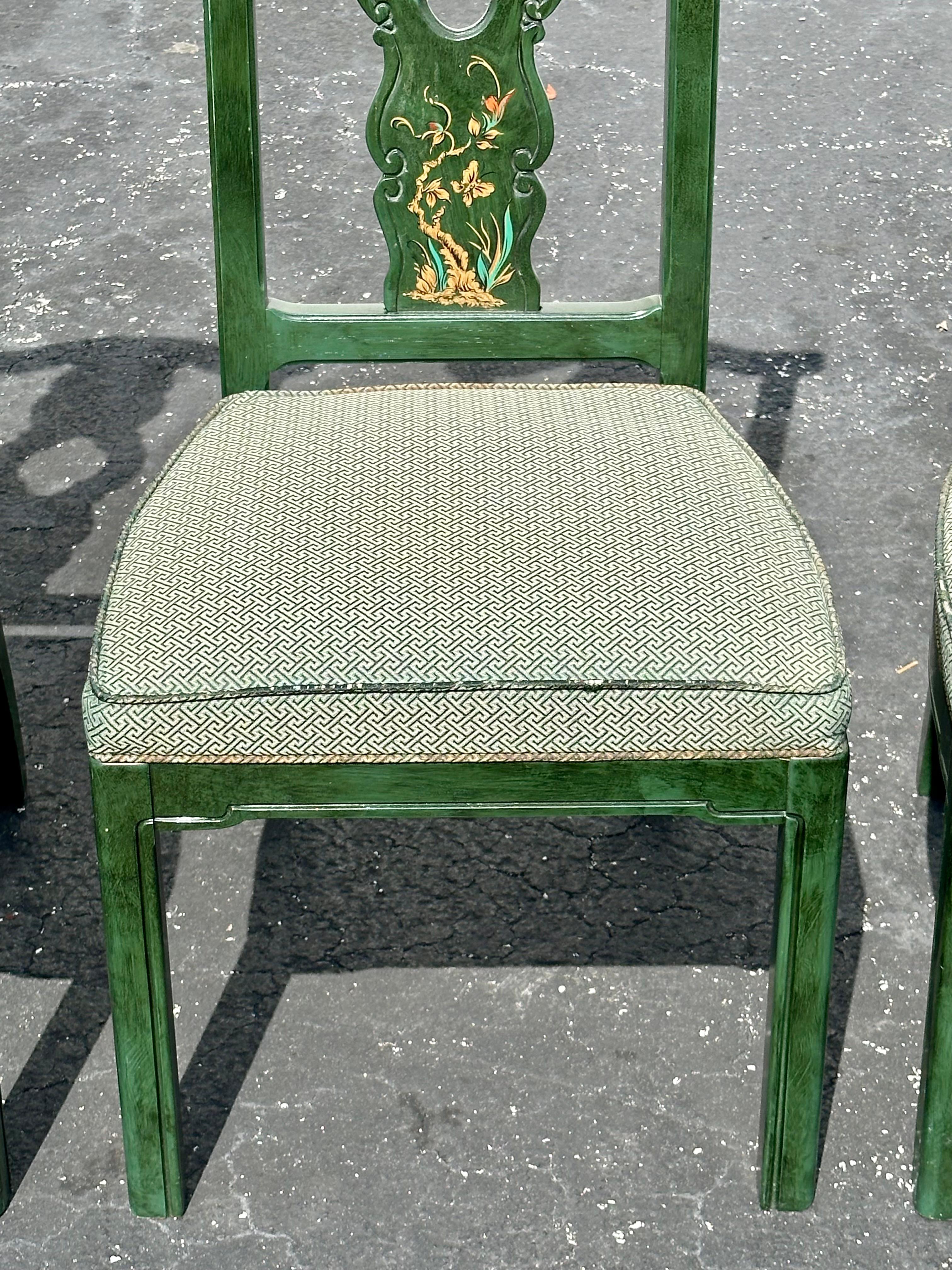 1980 Thomasville Chinoiserie Painted Green Hexagonal Wood Dining, Set of 9 en vente 9