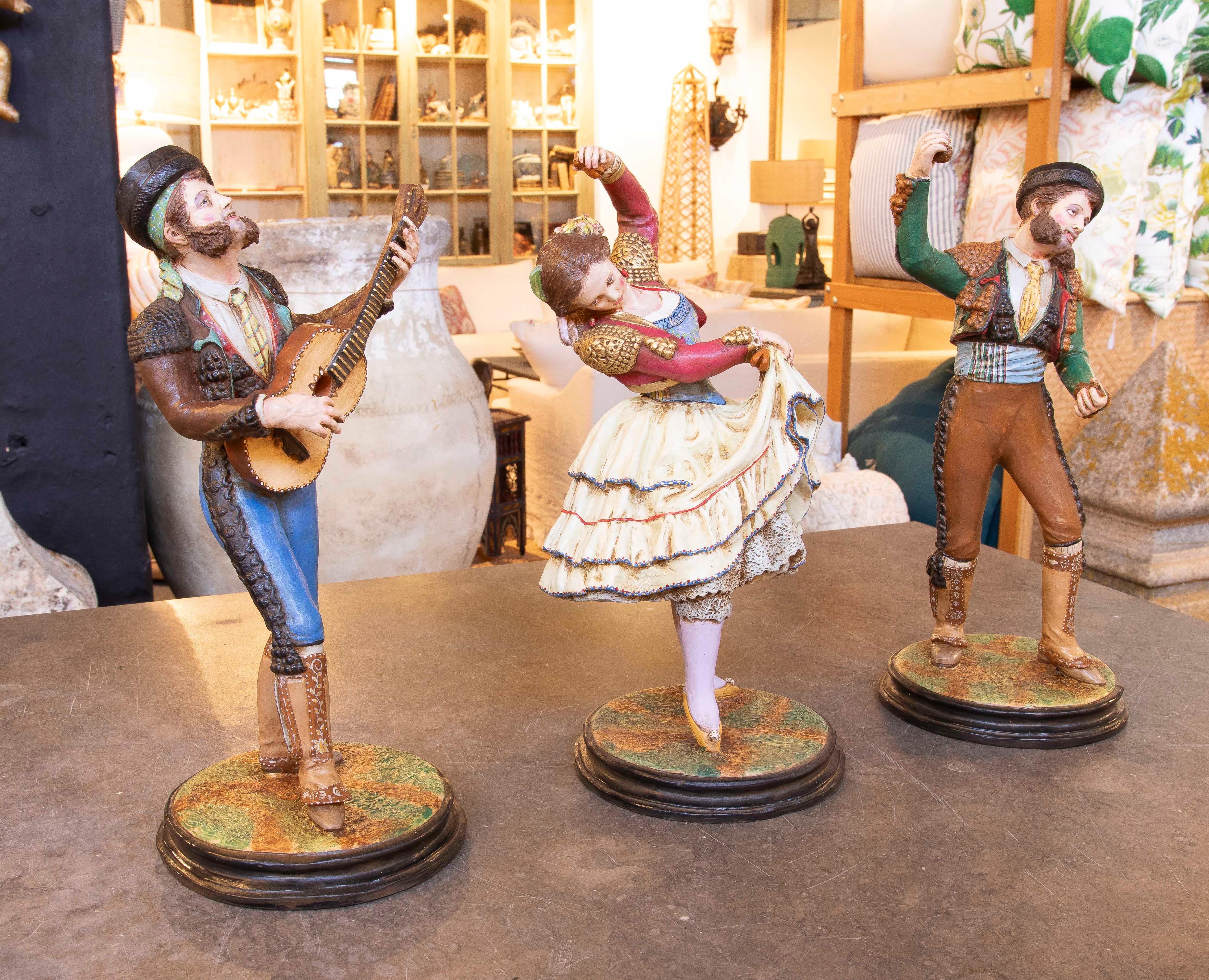Hand-Painted 1980s Three Hand-painted Andalusian Terracotta Figures Signed Jiménez Mariscal