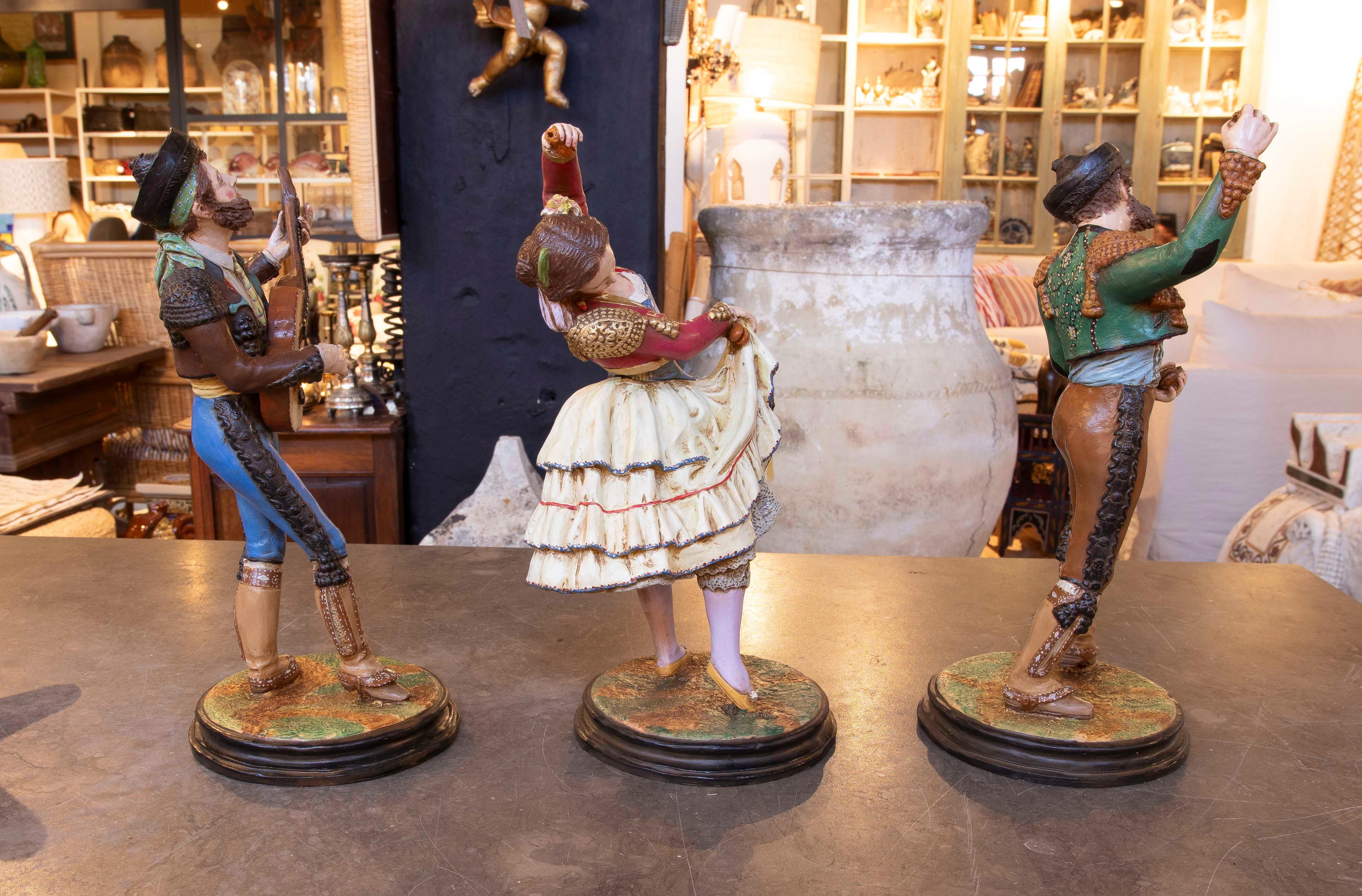 20th Century 1980s Three Hand-painted Andalusian Terracotta Figures Signed Jiménez Mariscal