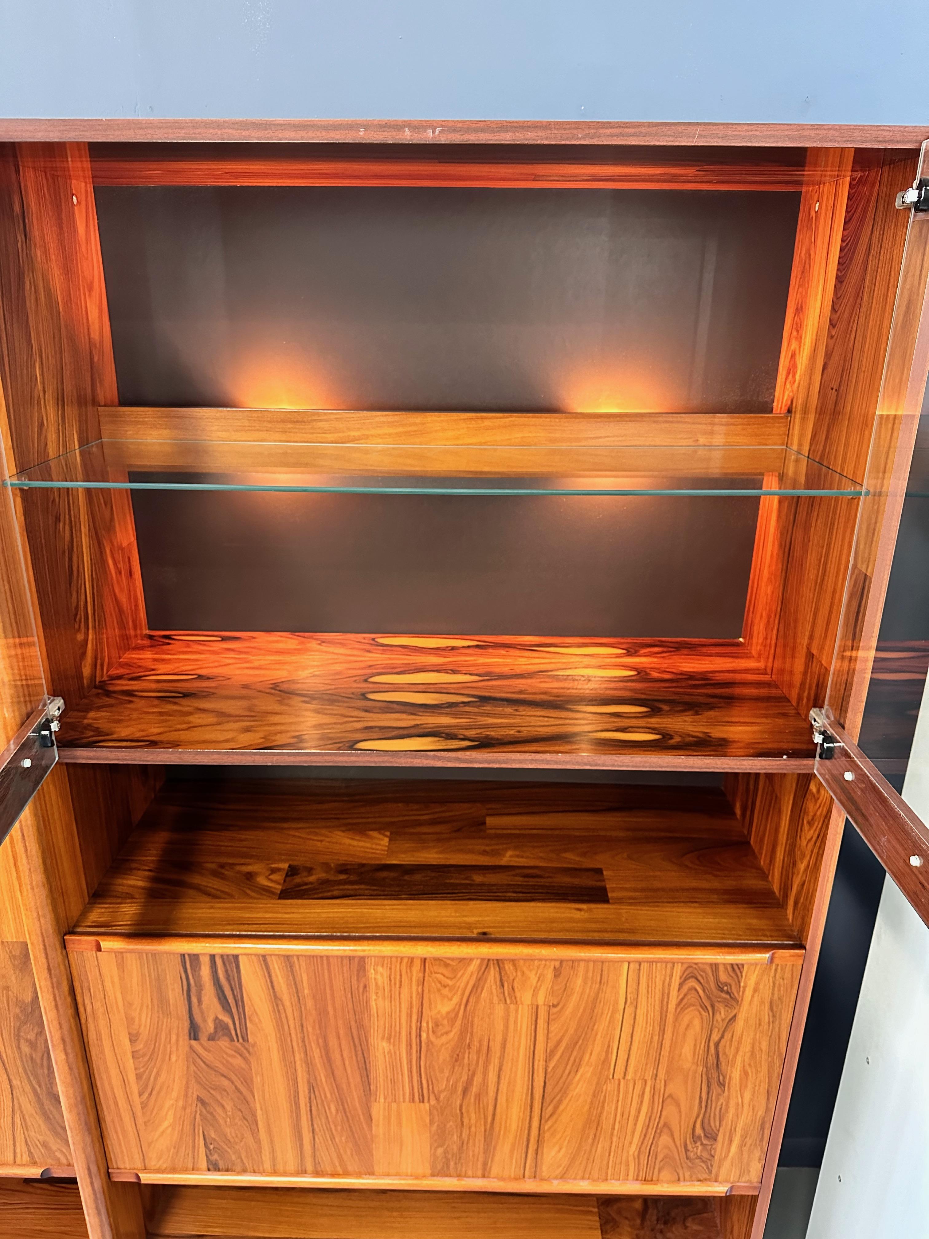 20th Century 1980s Three Piece Lighted Rosewood Veneer Wall Unit the Style of Jorge Zalszupin For Sale