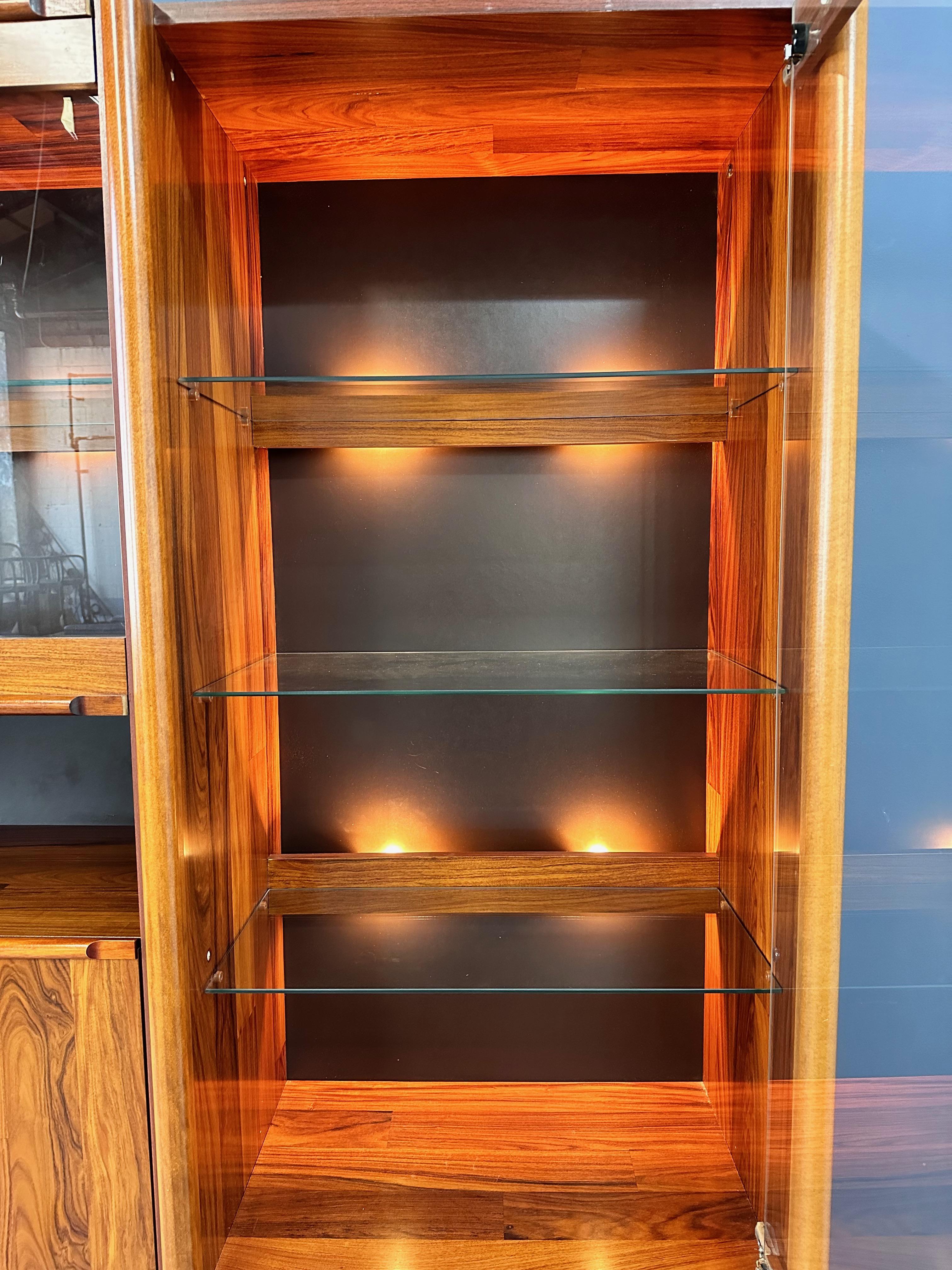 1980s Three Piece Lighted Rosewood Veneer Wall Unit the Style of Jorge Zalszupin For Sale 1