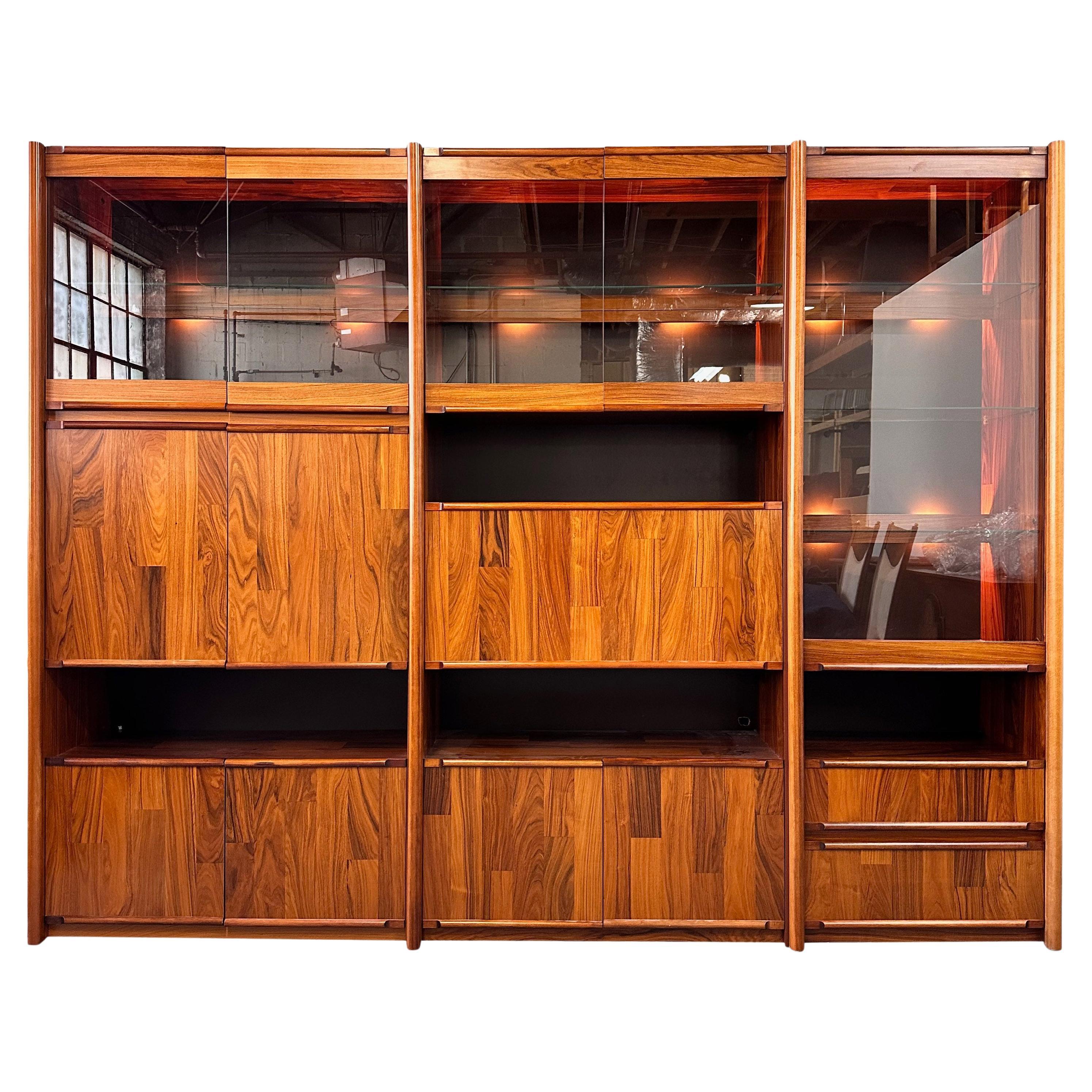 1980s Three Piece Lighted Rosewood Veneer Wall Unit the Style of Jorge Zalszupin