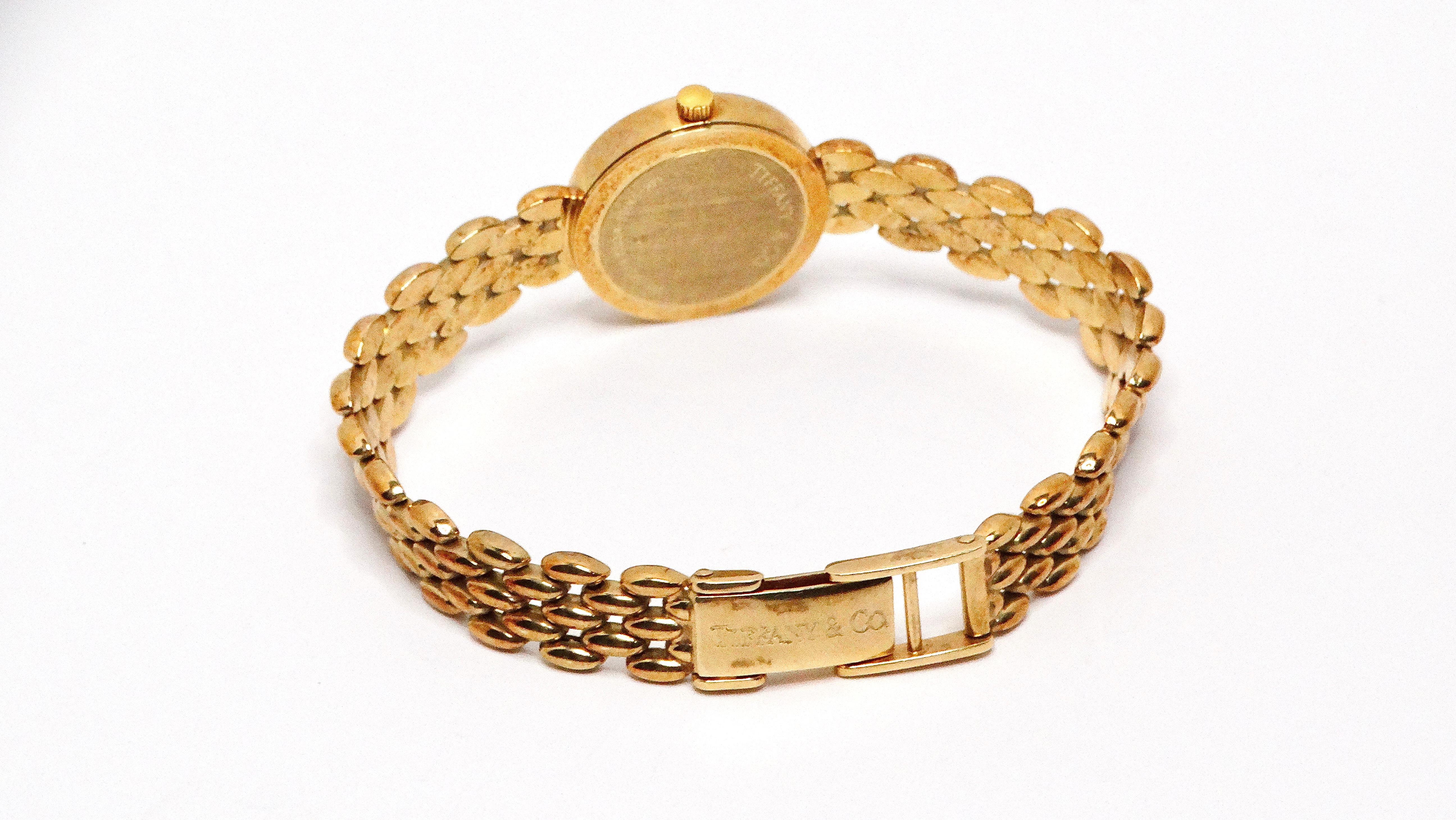 Women's or Men's 1980s Tiffany & Co. 14k Yellow Gold Round Face Classic Wristwatch