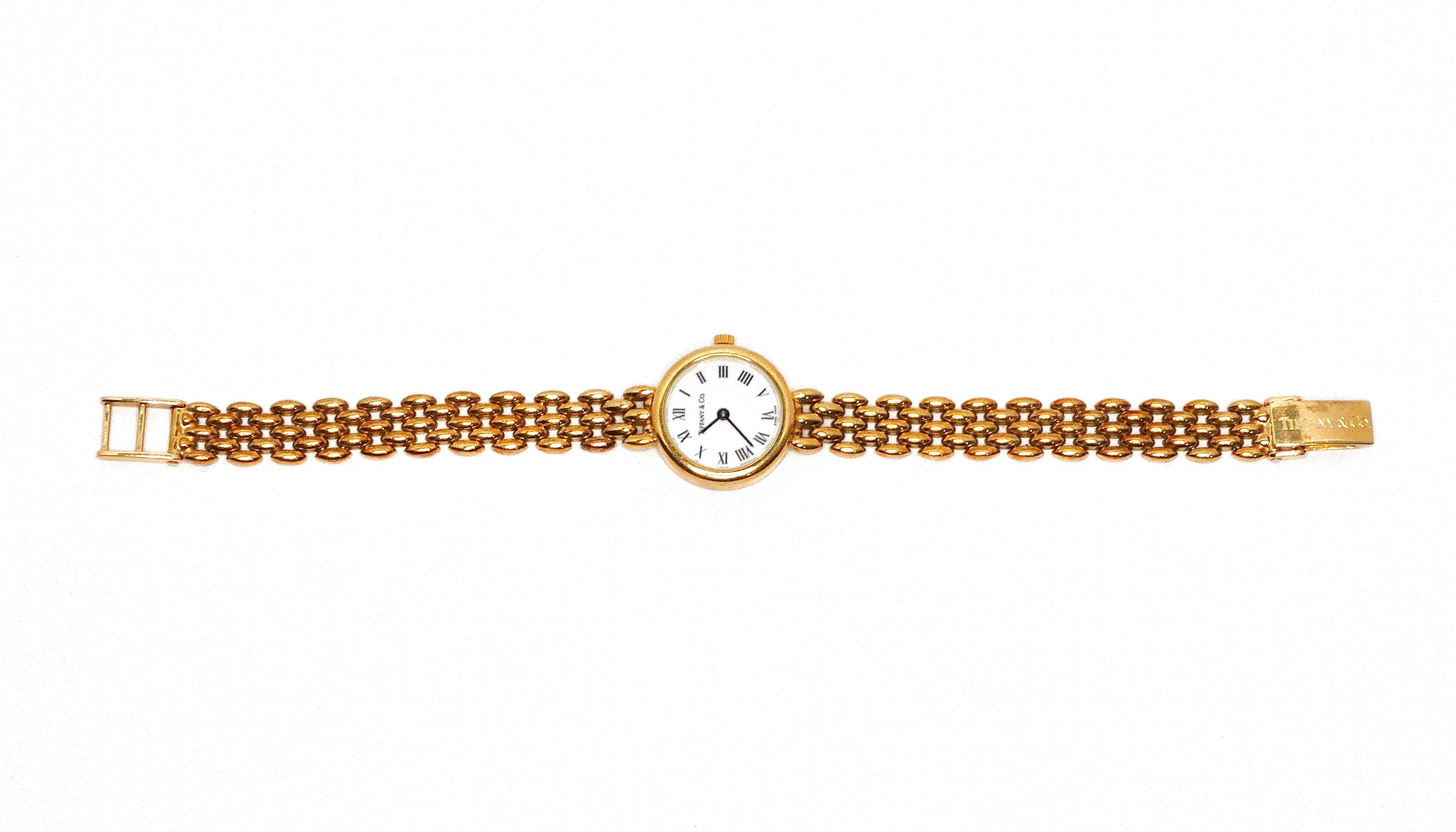 1980s Tiffany & Co. 14k Yellow Gold Round Face Classic Wristwatch 5