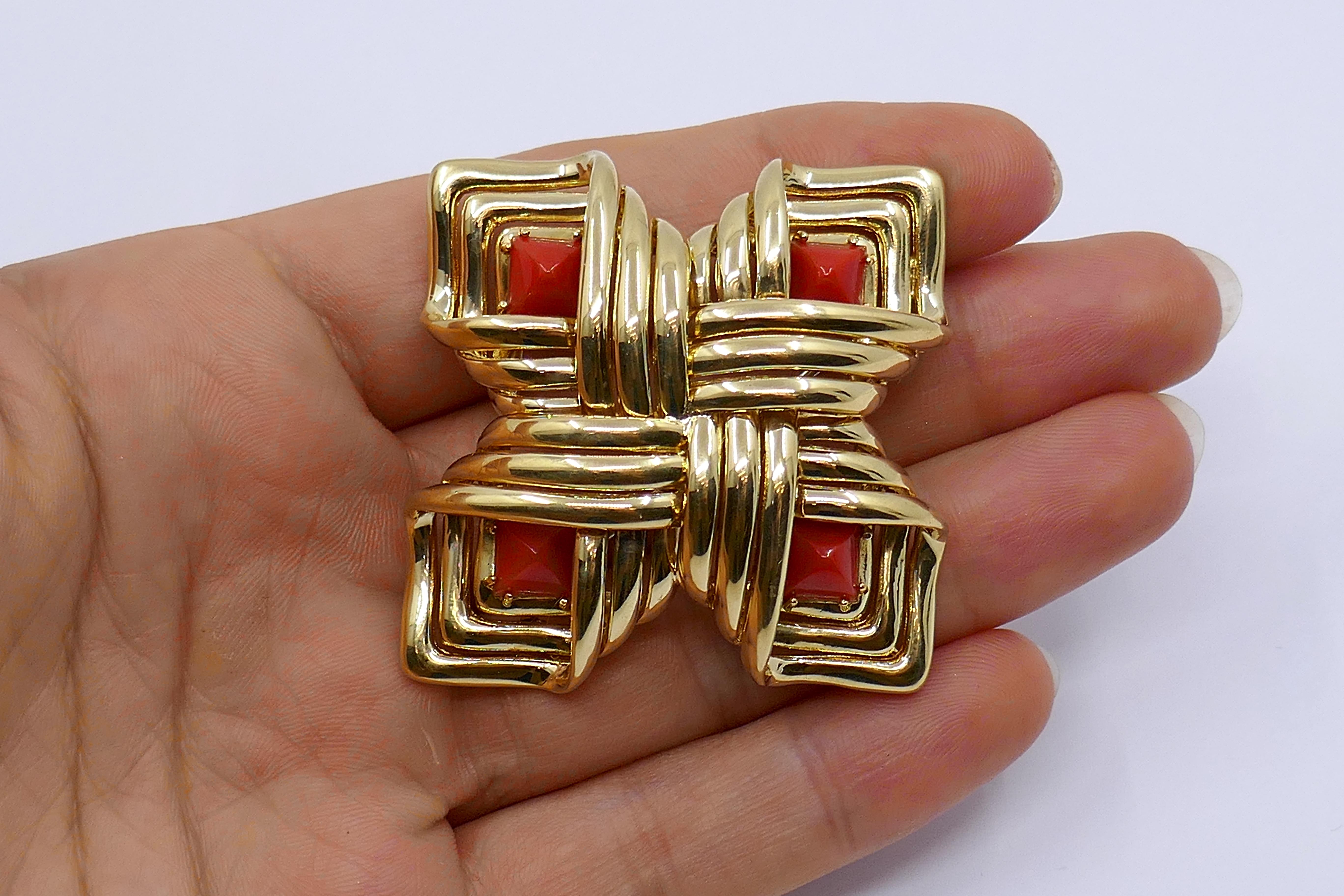 1980s Tiffany & Co. 18k Gold Coral Brooch 3