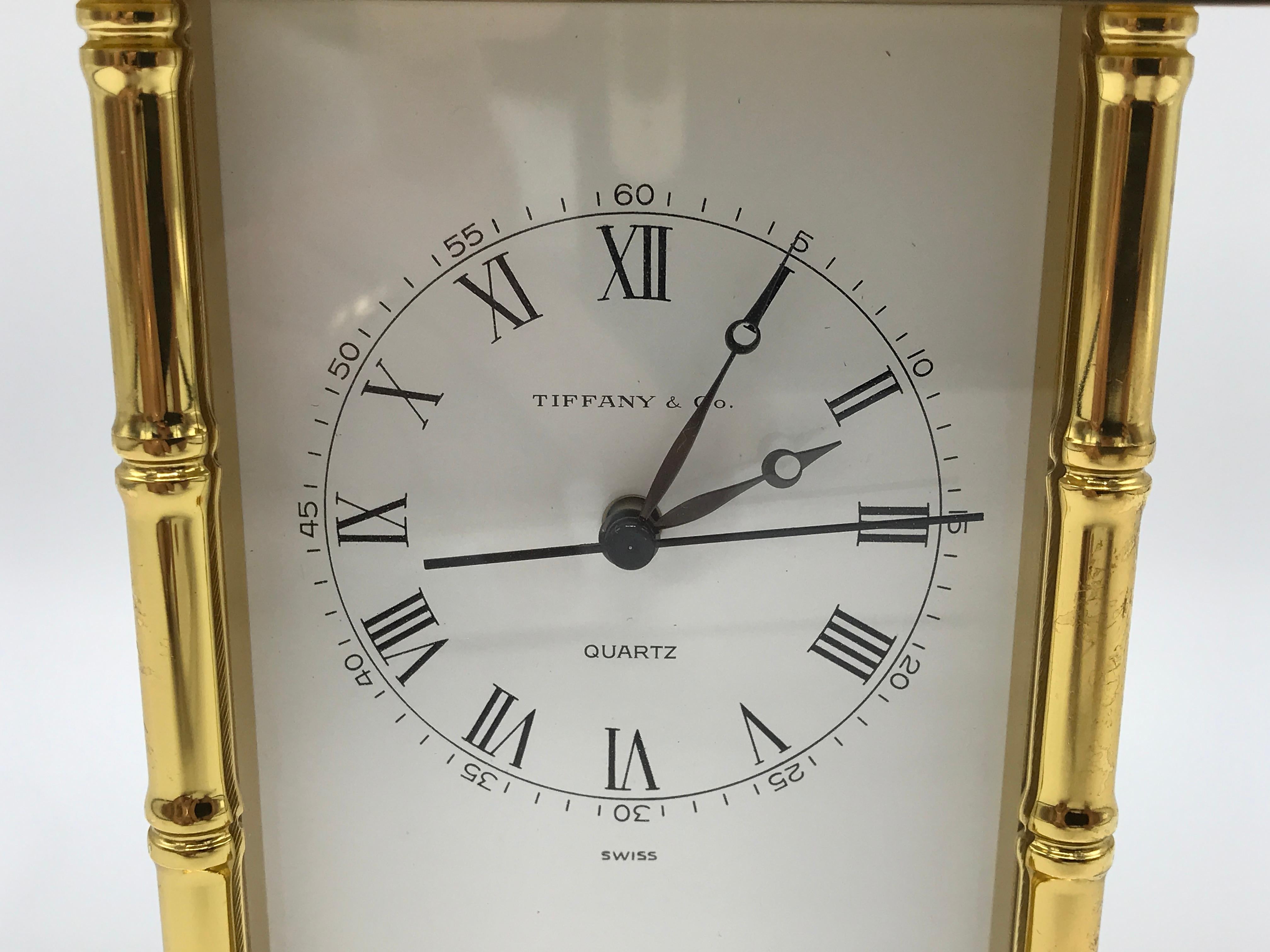 1980s Tiffany & Co. Brass Pagoda Clock with Faux Bamboo Detailing 6