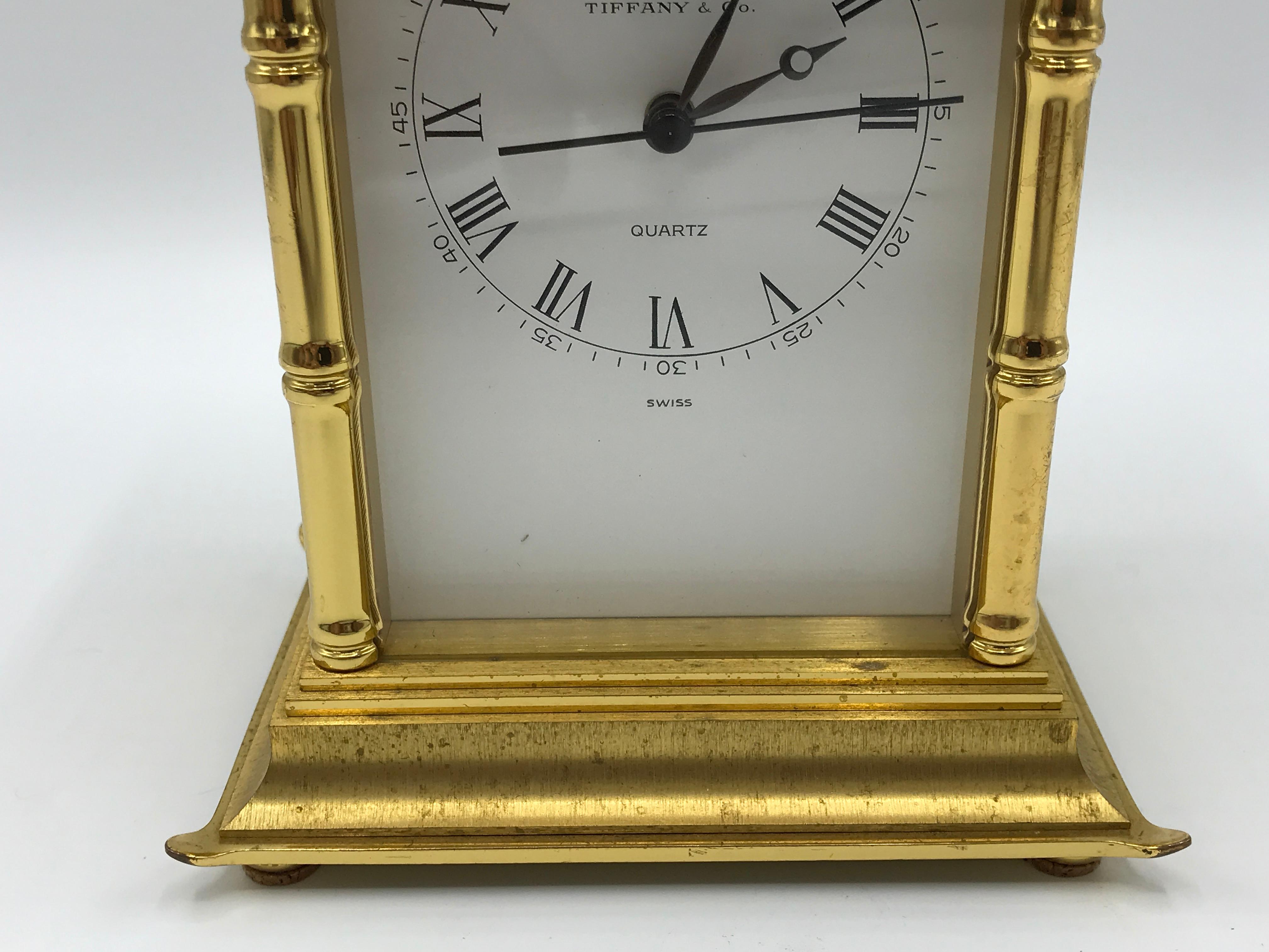 1980s Tiffany & Co. Brass Pagoda Clock with Faux Bamboo Detailing 7