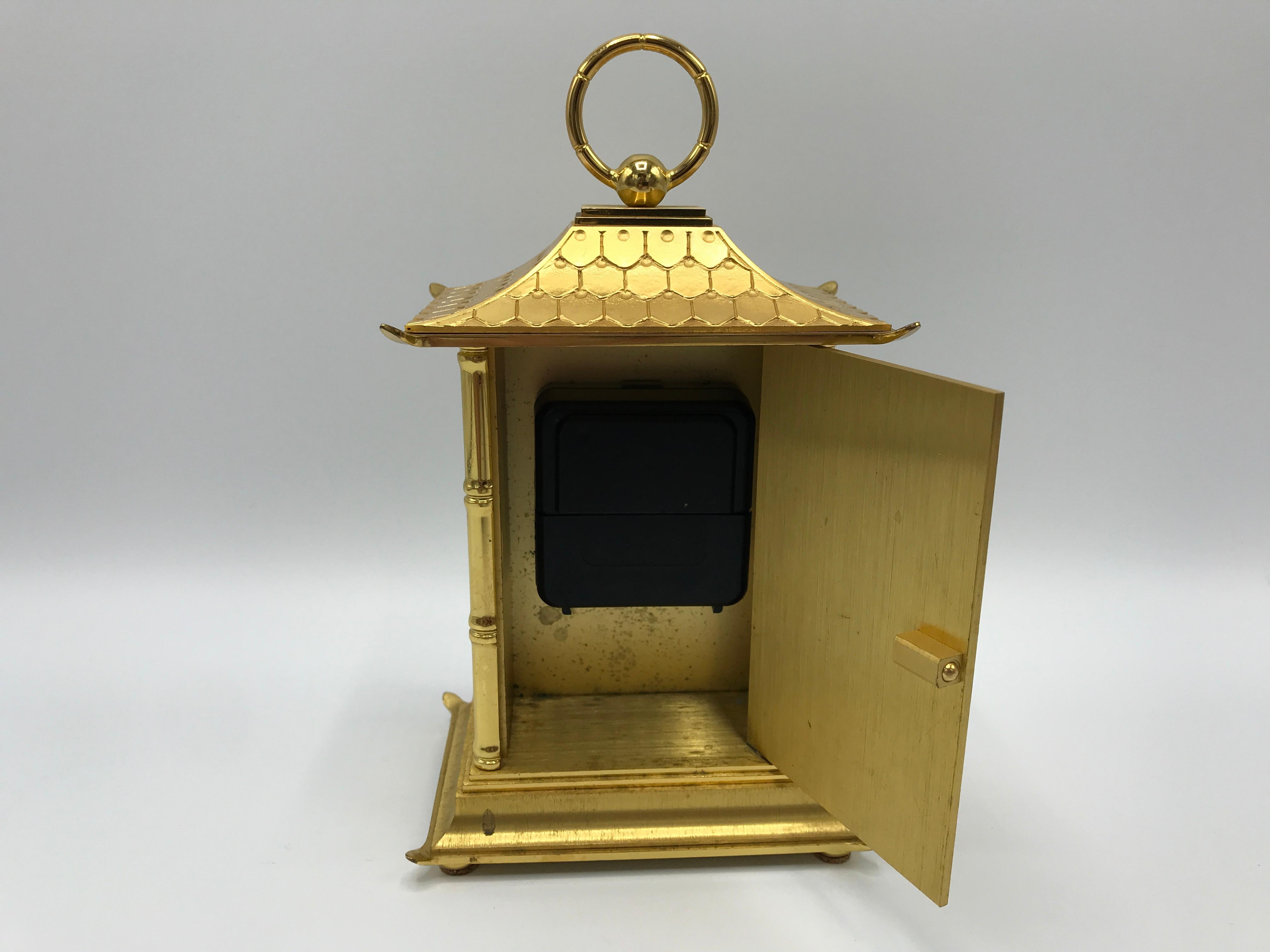1980s Tiffany & Co. Brass Pagoda Clock with Faux Bamboo Detailing 8