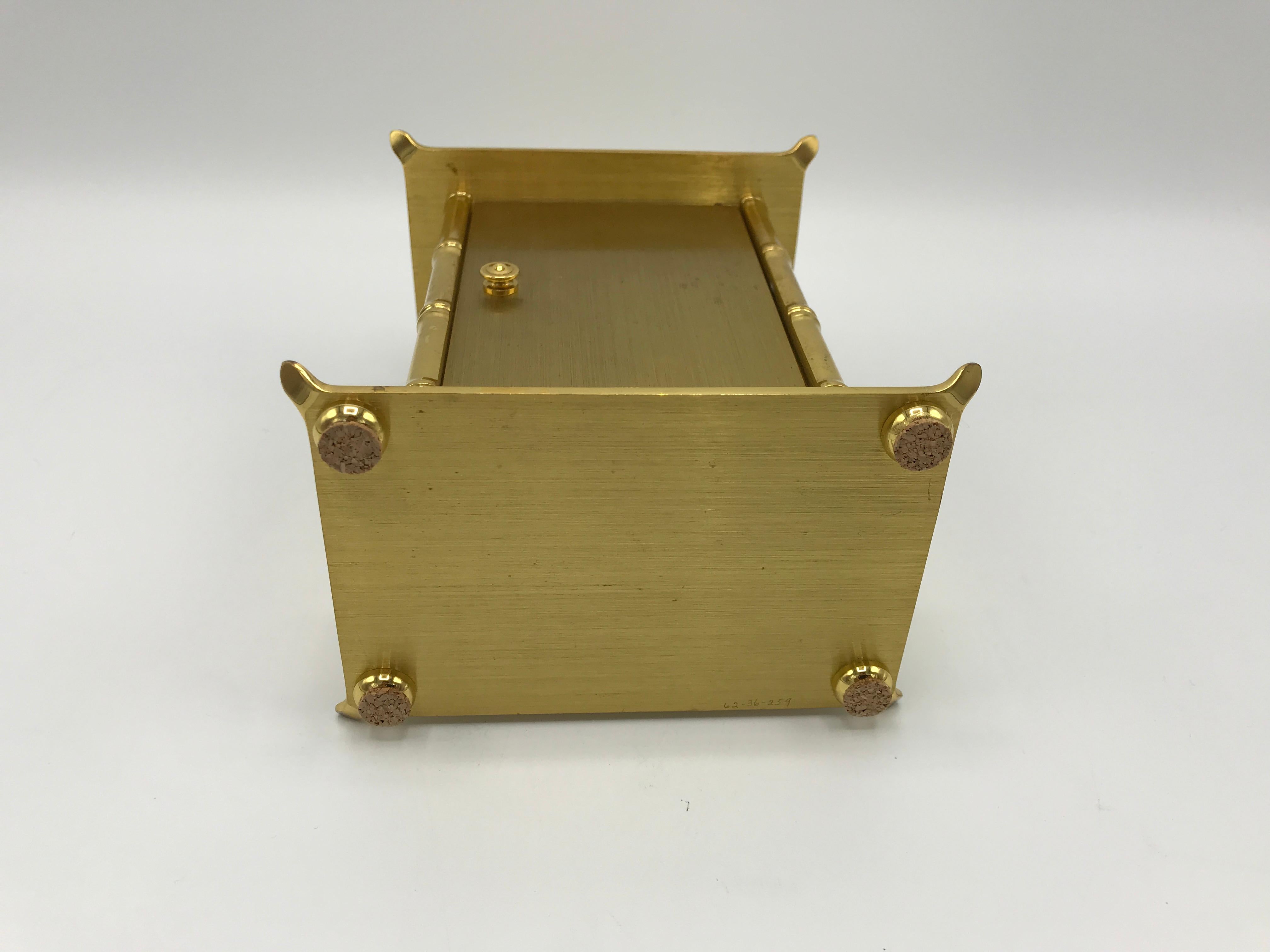 1980s Tiffany & Co. Brass Pagoda Clock with Faux Bamboo Detailing 11