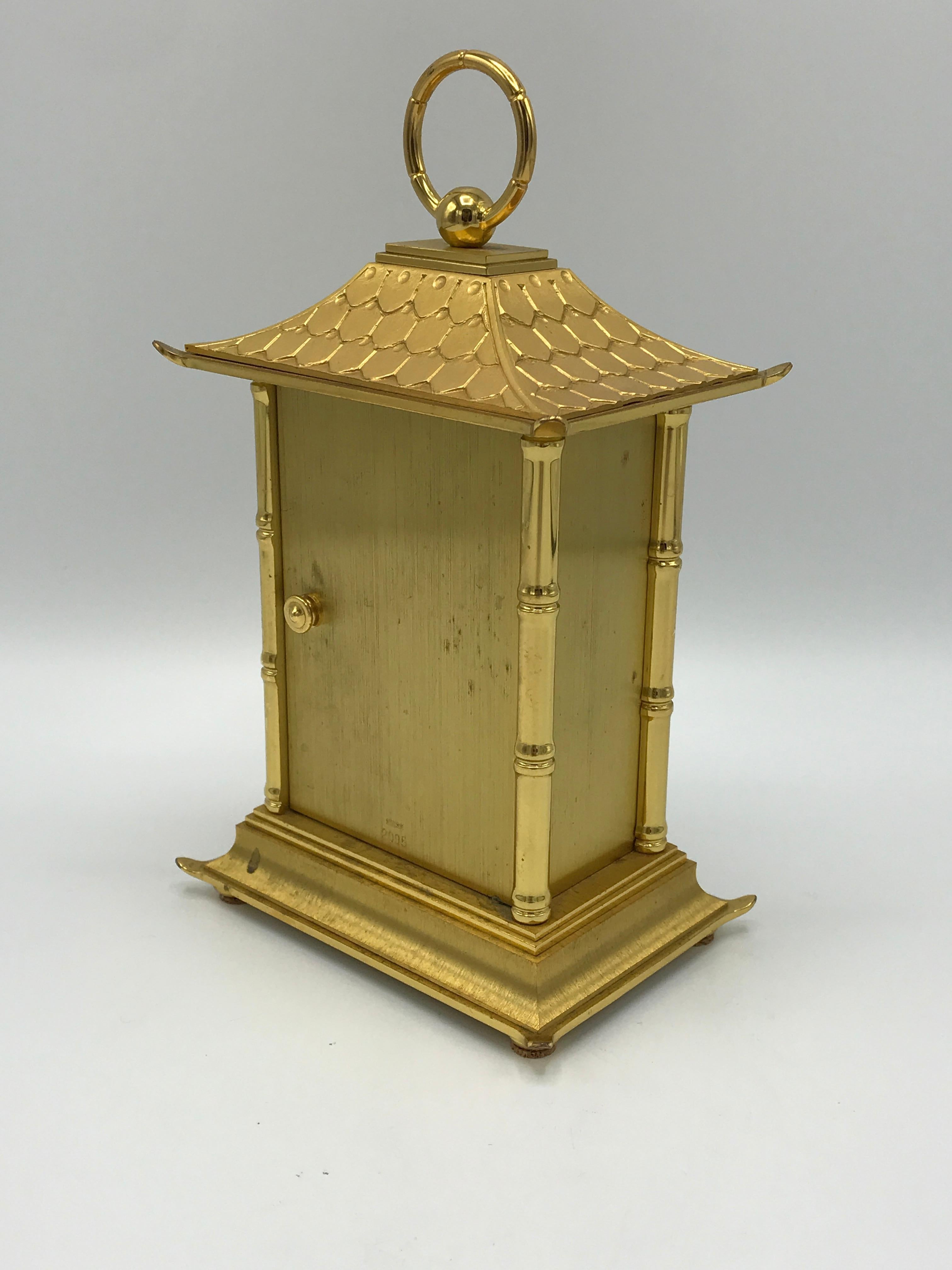 Swiss 1980s Tiffany & Co. Brass Pagoda Clock with Faux Bamboo Detailing