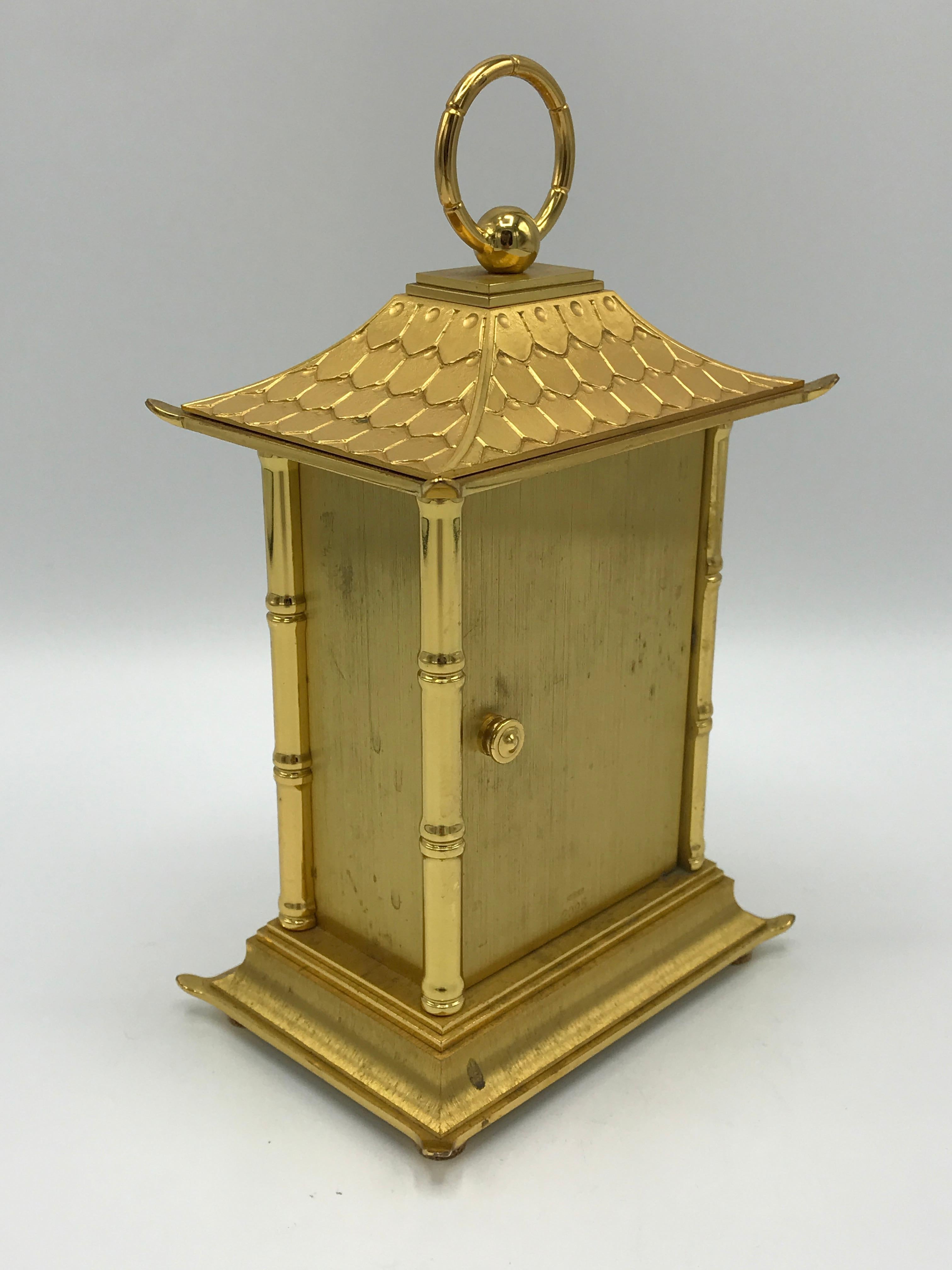 20th Century 1980s Tiffany & Co. Brass Pagoda Clock with Faux Bamboo Detailing