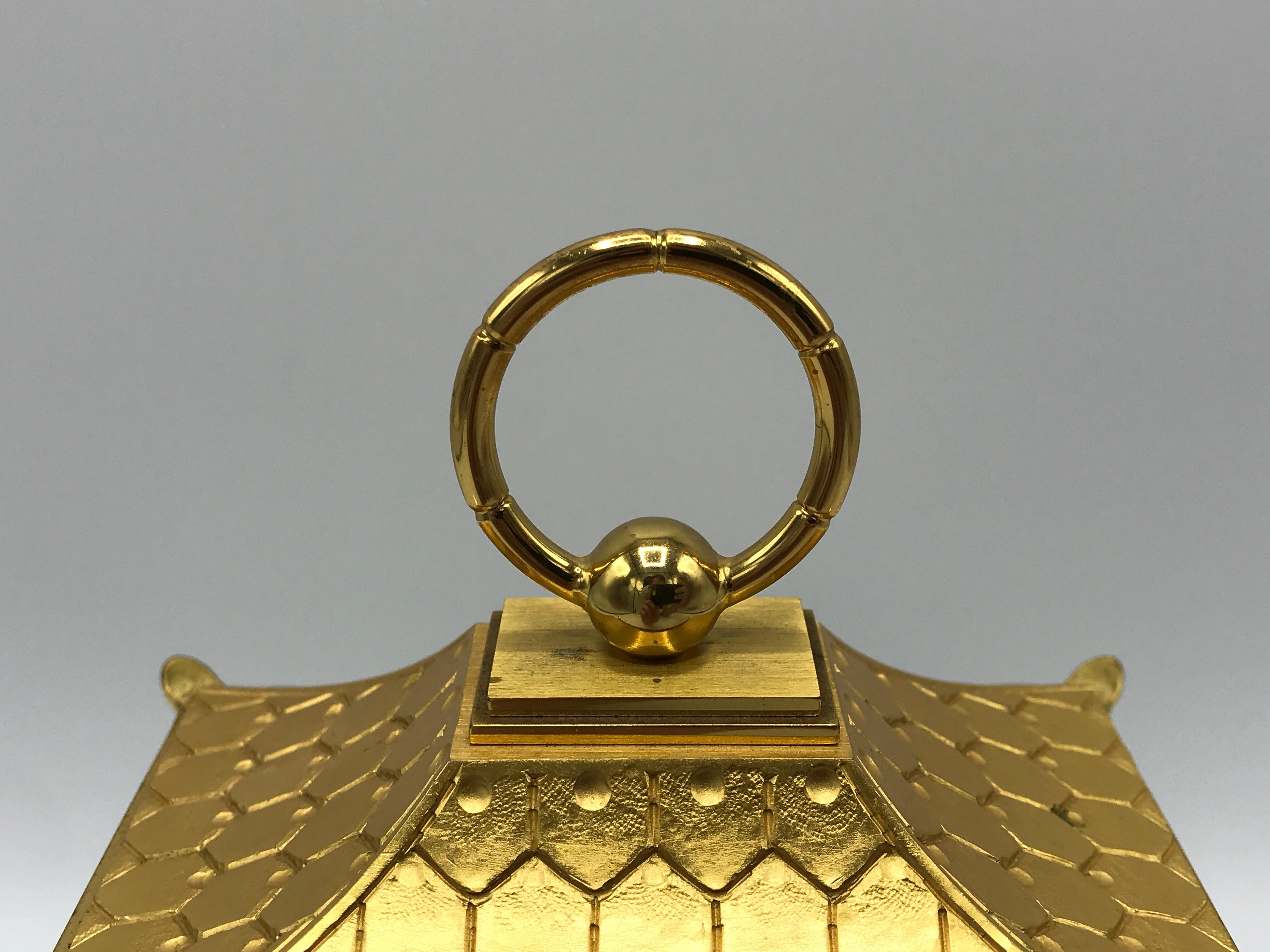 1980s Tiffany & Co. Brass Pagoda Clock with Faux Bamboo Detailing 3