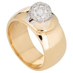 1980s Tiffany & Co Diamond Ball Ring Picasso Retro 18k Gold Wide Band 6.25