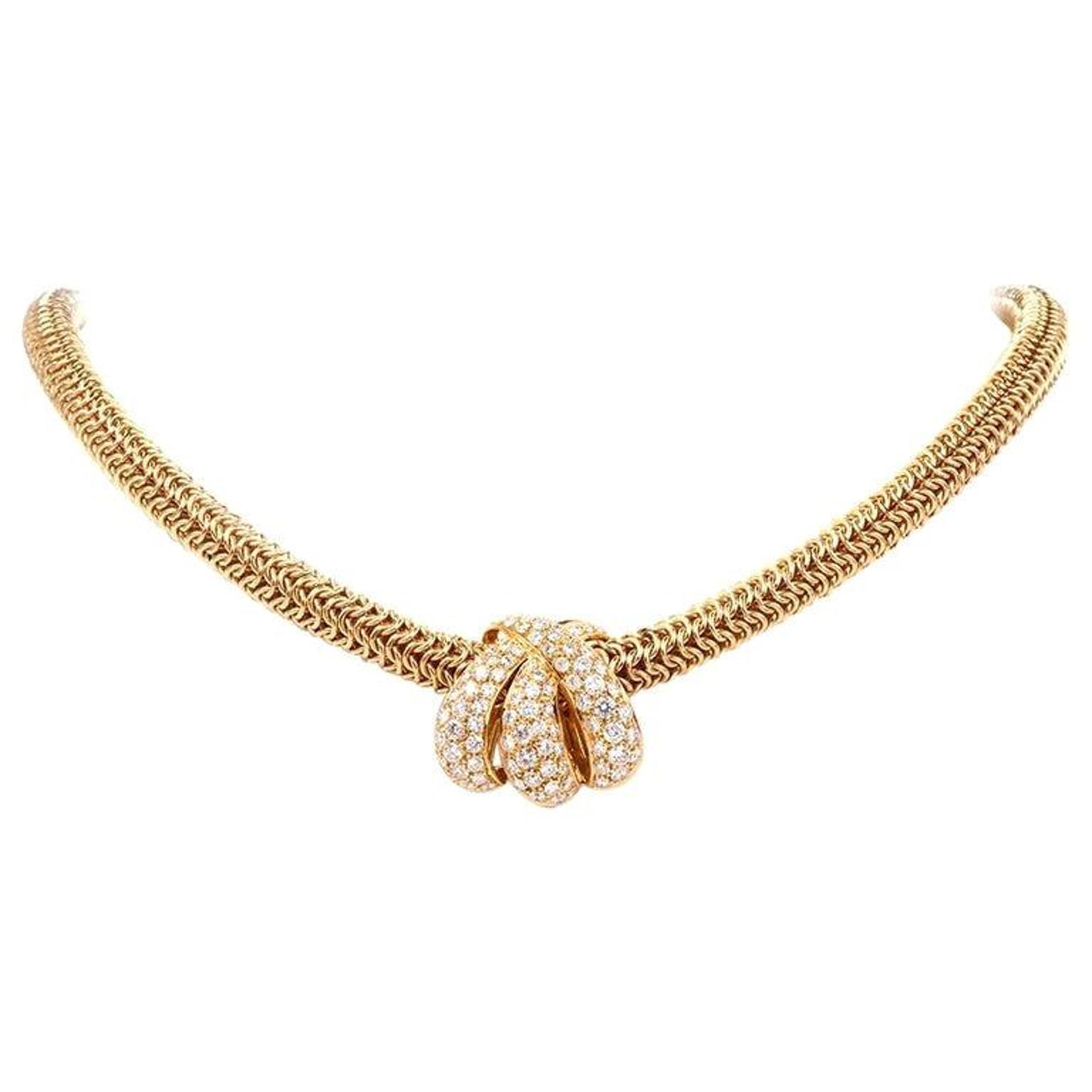 1980s Tiffany and Co. Diamond Inset Gold Necklace with Tiffany Pendant  Enhancer For Sale at 1stDibs