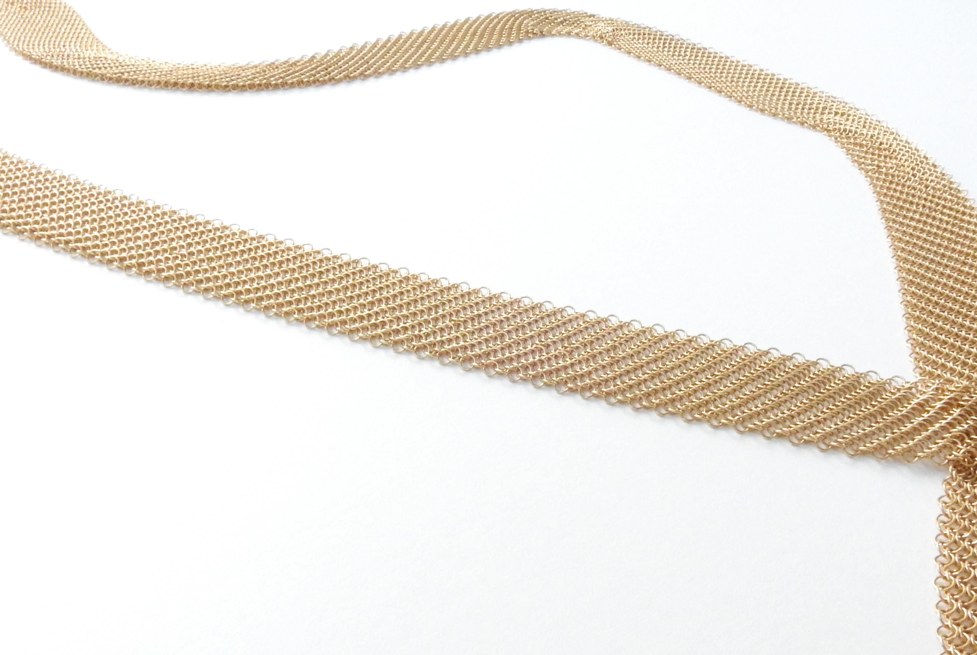 Women's 1980s Tiffany & Co. Elsa Peretti 18 Karat Yellow Gold Mesh Scarf Necklace / Box