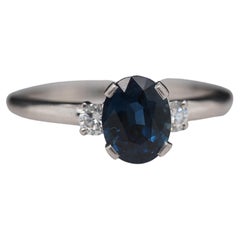 1980s Tiffany & Co Platinum Sapphire and Diamond Engagement Ring