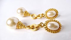 1980s Tiffany Inspired 18k Gold Plated Costume Pearl Drop Clip-On Earrings