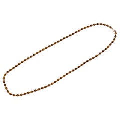 1980s Tiger's Eye and 14k Yellow Gold Long Beaded Necklace