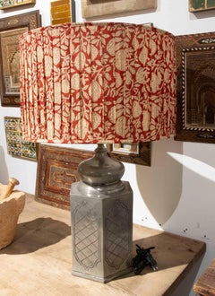 1980s Tin Lamp with Floral Print Shade