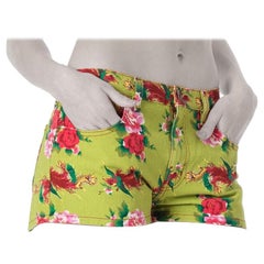 1980S TODD OLDHAM Jeans Green Floral And Feather Print Shorts