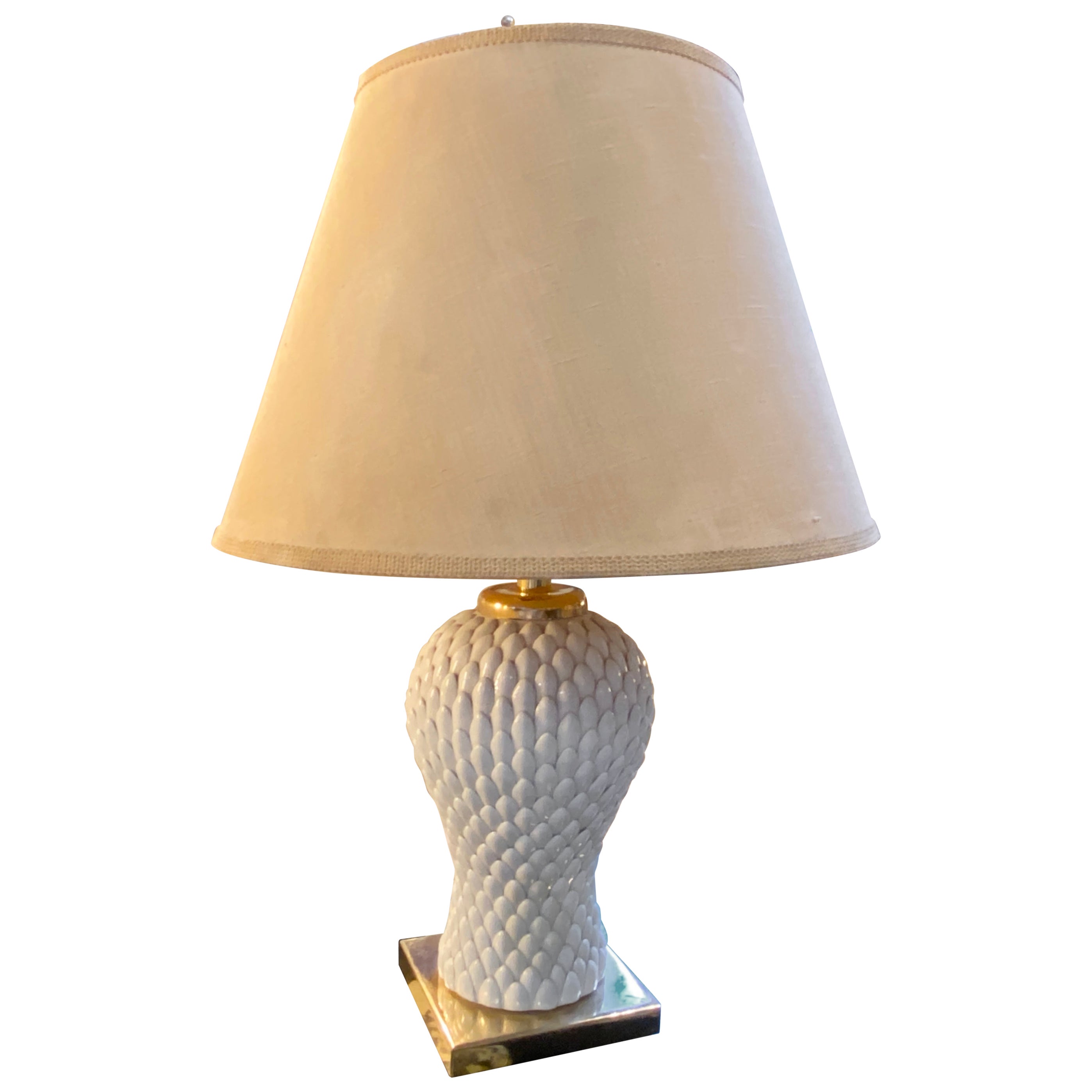1980s Tommaso Barbi Brass and White Porcelain Italian Table Lamp