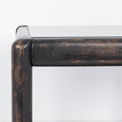 Table d'appoint en bois et verre noir TON des années 1980