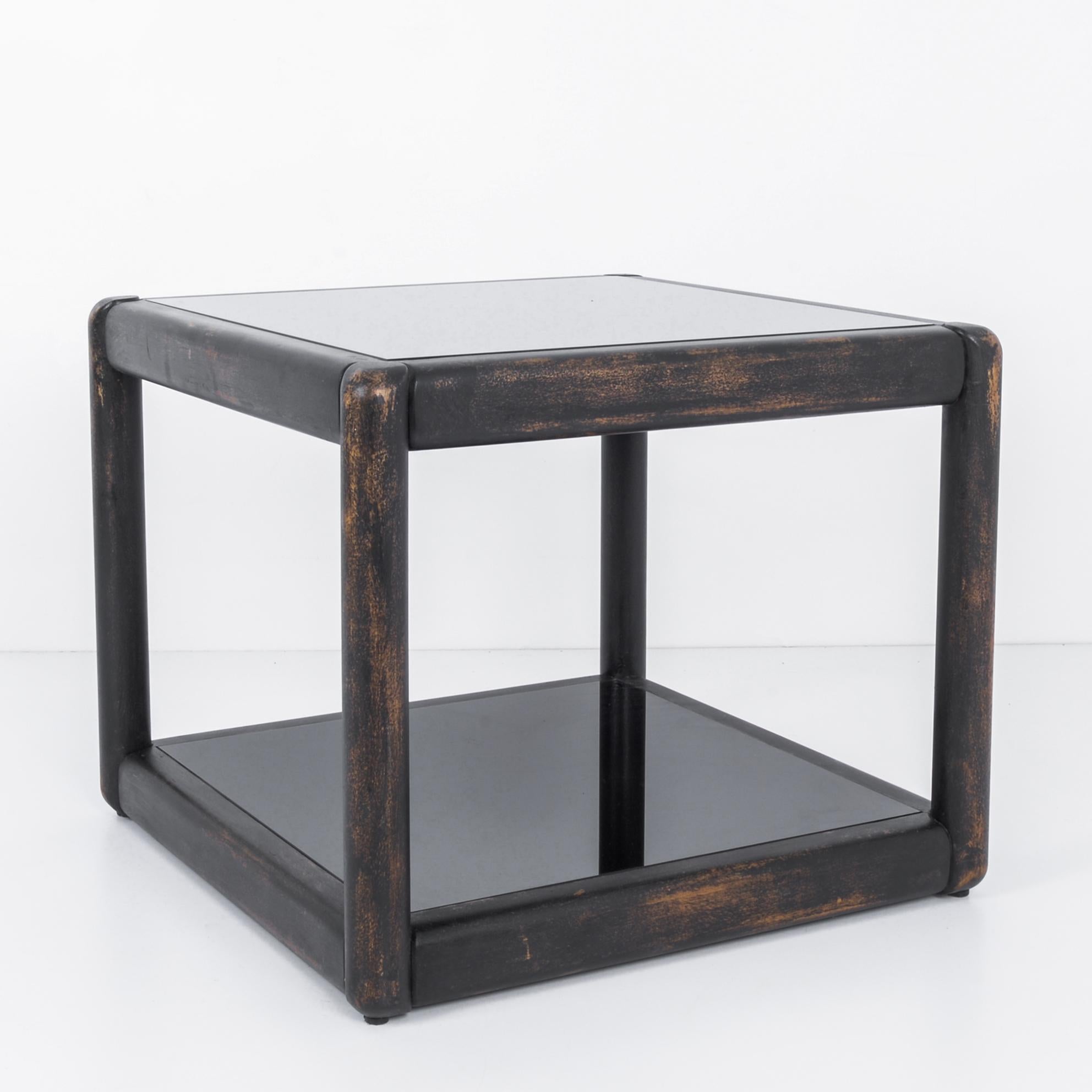 Mid-Century Modern 1980s TON Black Wood and Glass Side Table