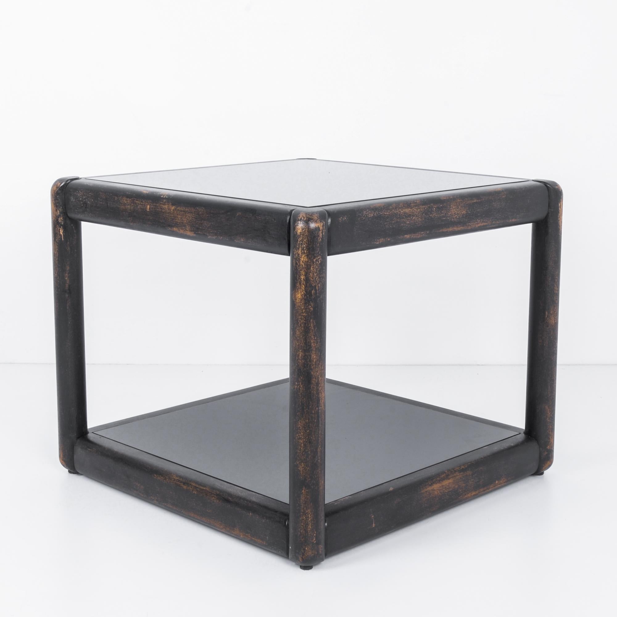 Czech 1980s TON Black Wood and Glass Side Table