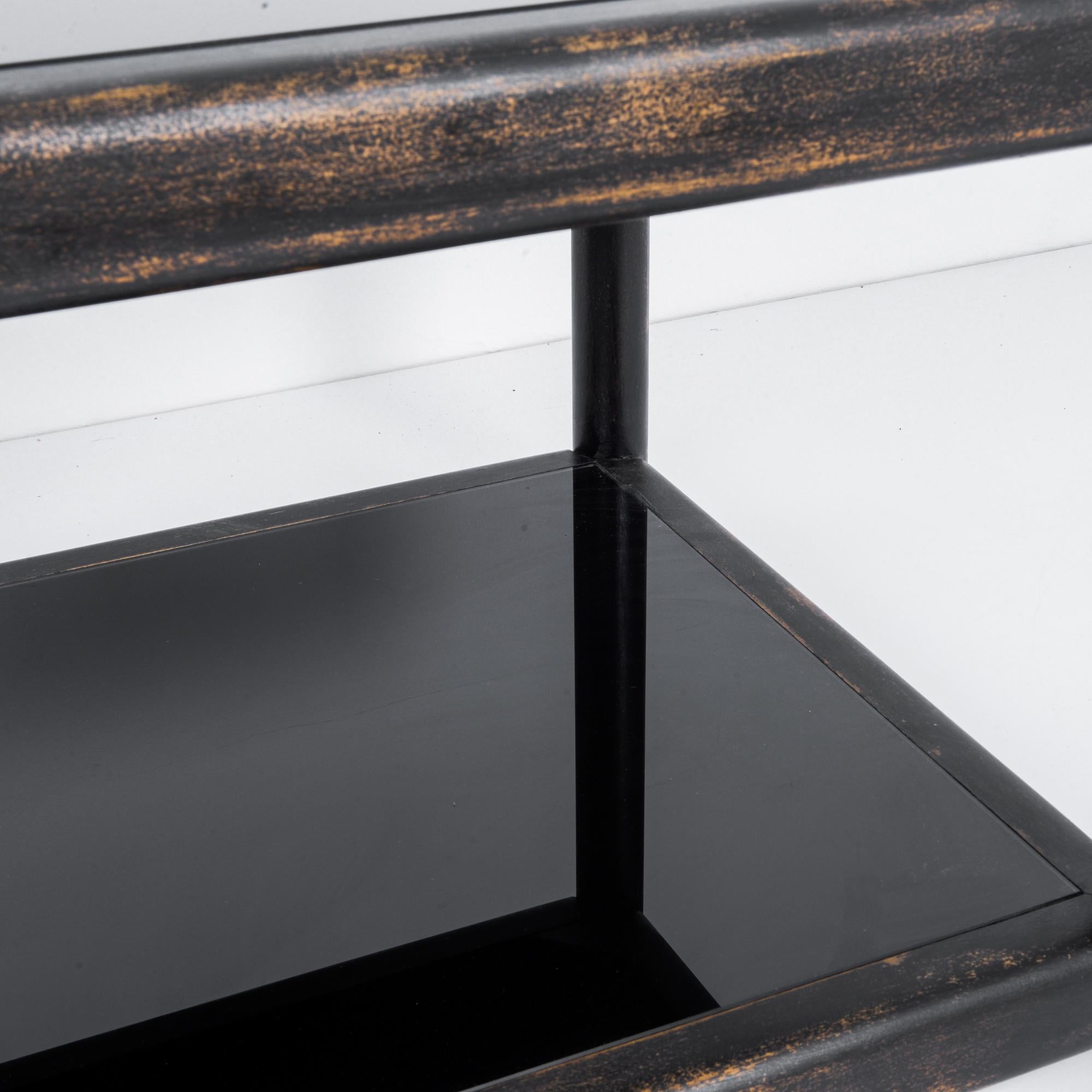 Czech 1980s TON Black Wood and Glass Side Table