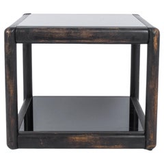 1980s TON Black Wood and Glass Side Table