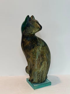 1980er Tony Evans Raku-Keramik Grüne Katze Tier Keramik Skulptur