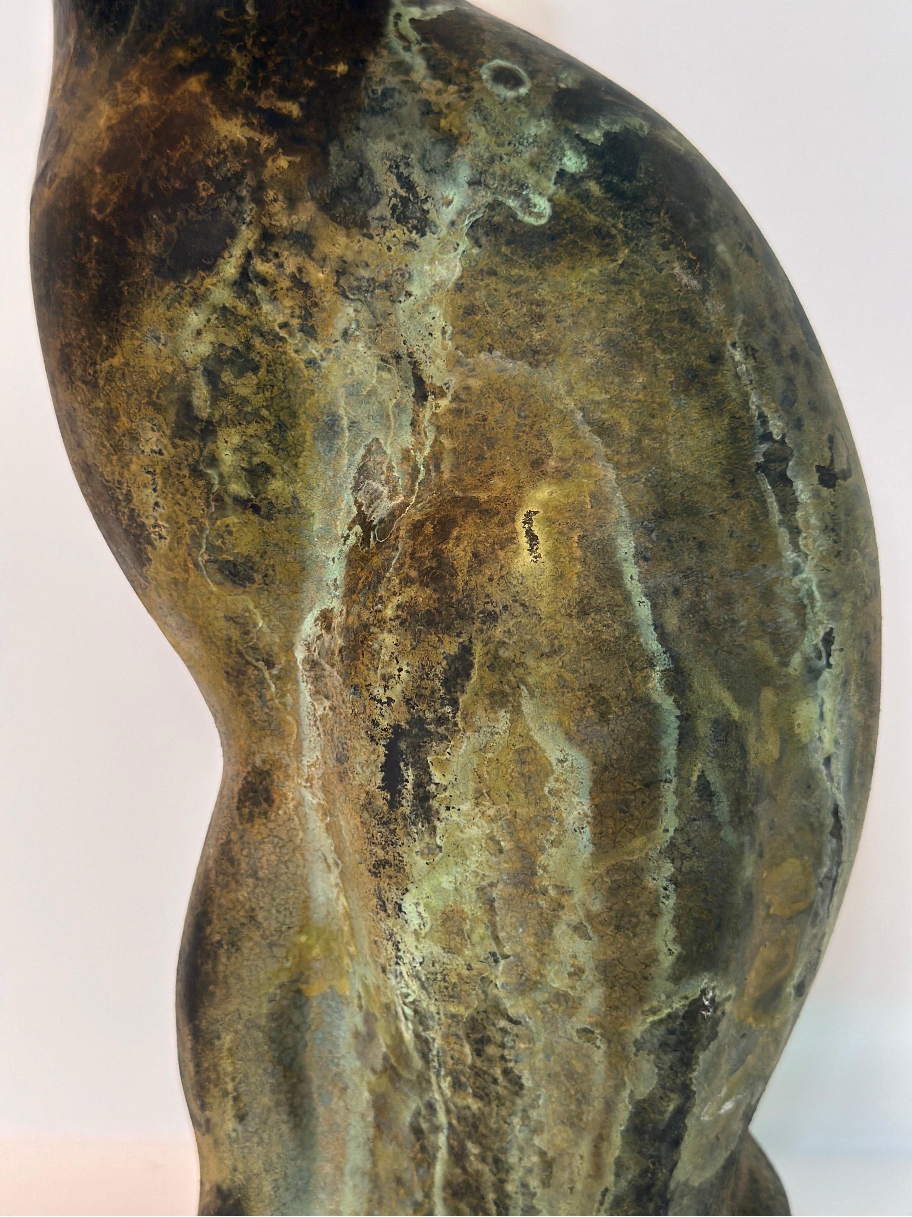 Años 80 Tony Evans Escultura de cerámica animal de gato verde en cerámica de rakú en venta 1