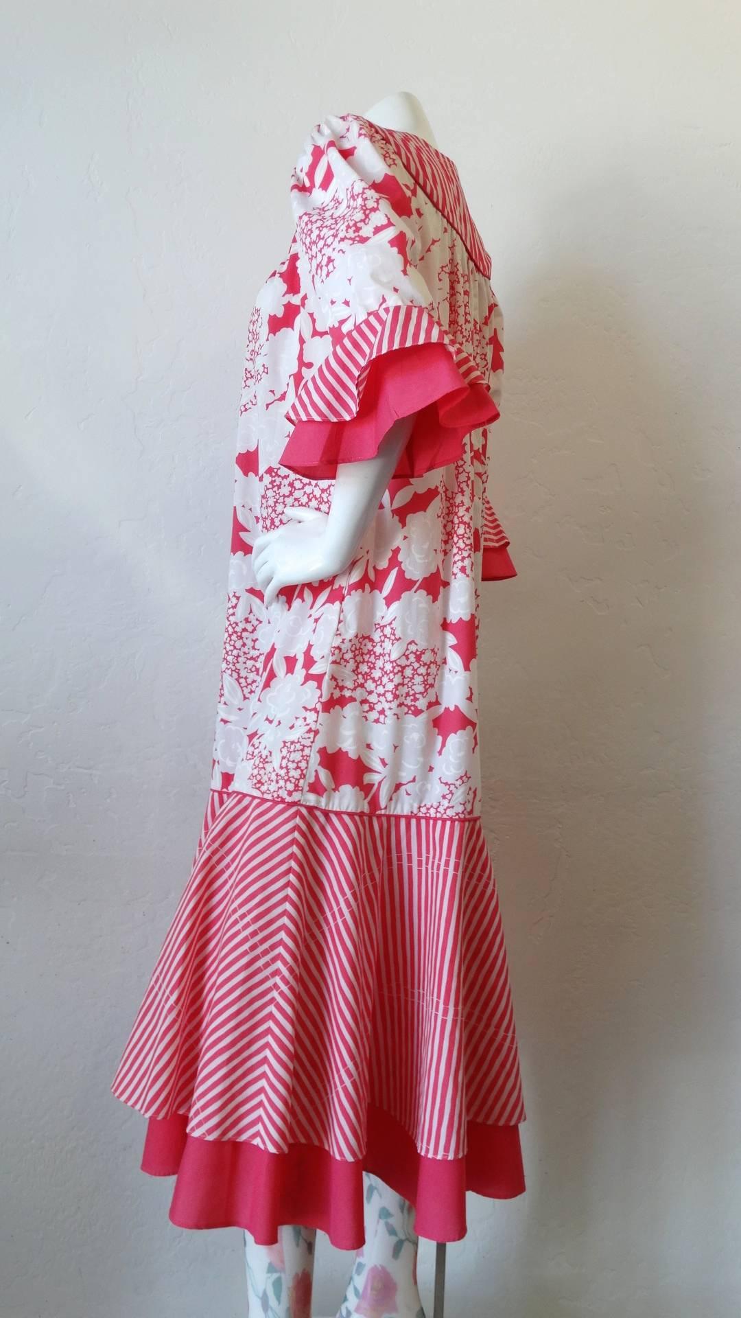 1980s Tori Richard Floral Stripe Dress For Sale 4