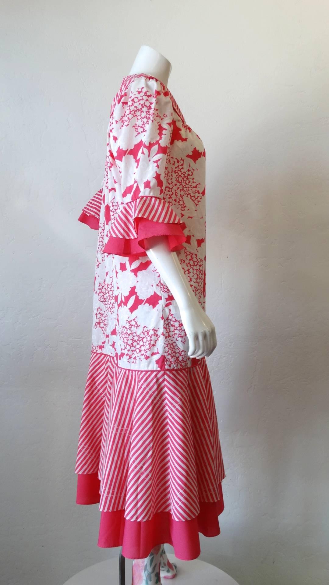 Vestido de rayas florales Tori Richard, años 80 en venta 1