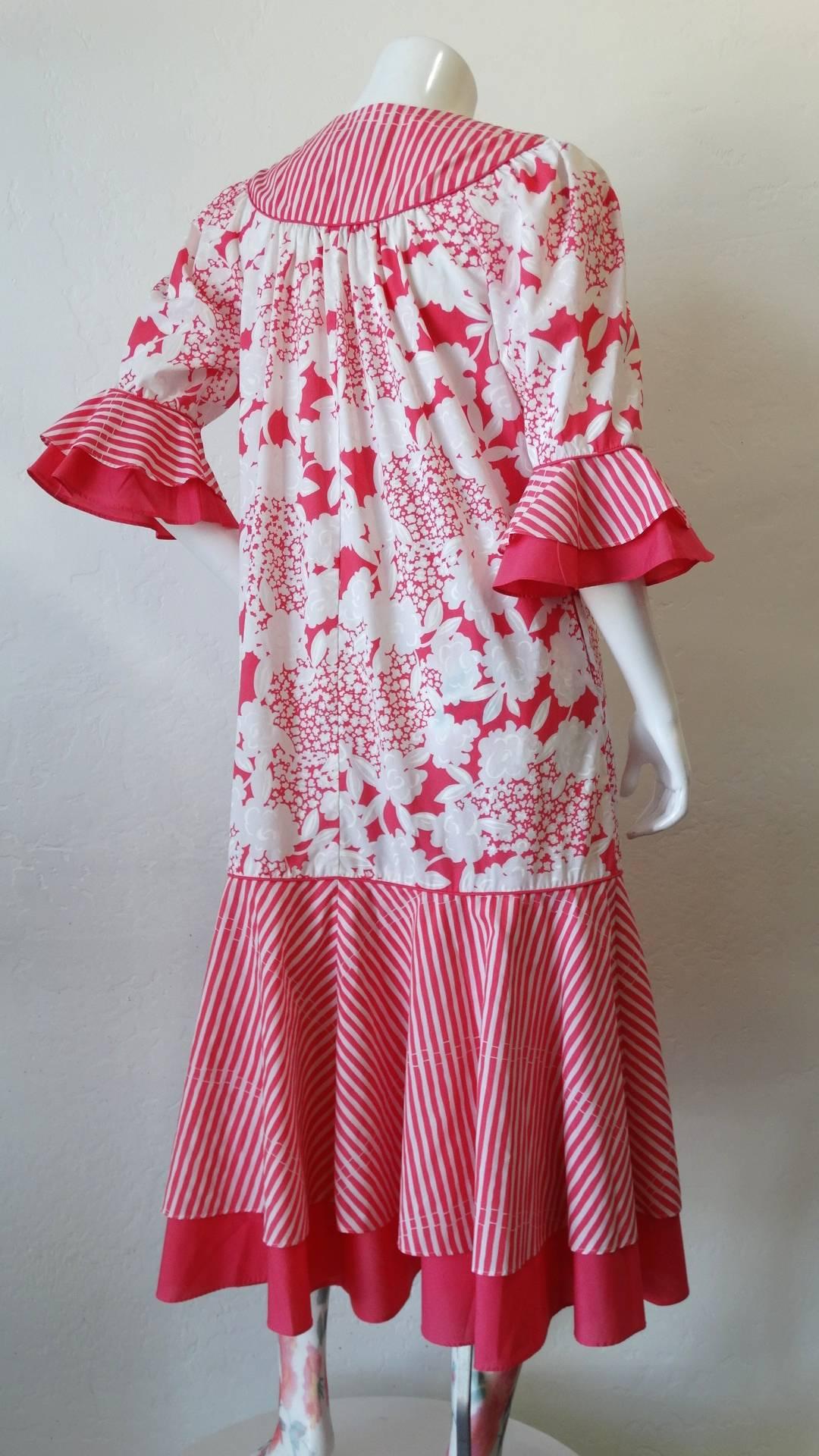 1980s Tori Richard Floral Stripe Dress For Sale 1