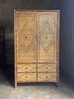 1980s Tortoiseshell Bamboo & Rattan Wardrobe Attr to Ralph Lauren Bloomingdales