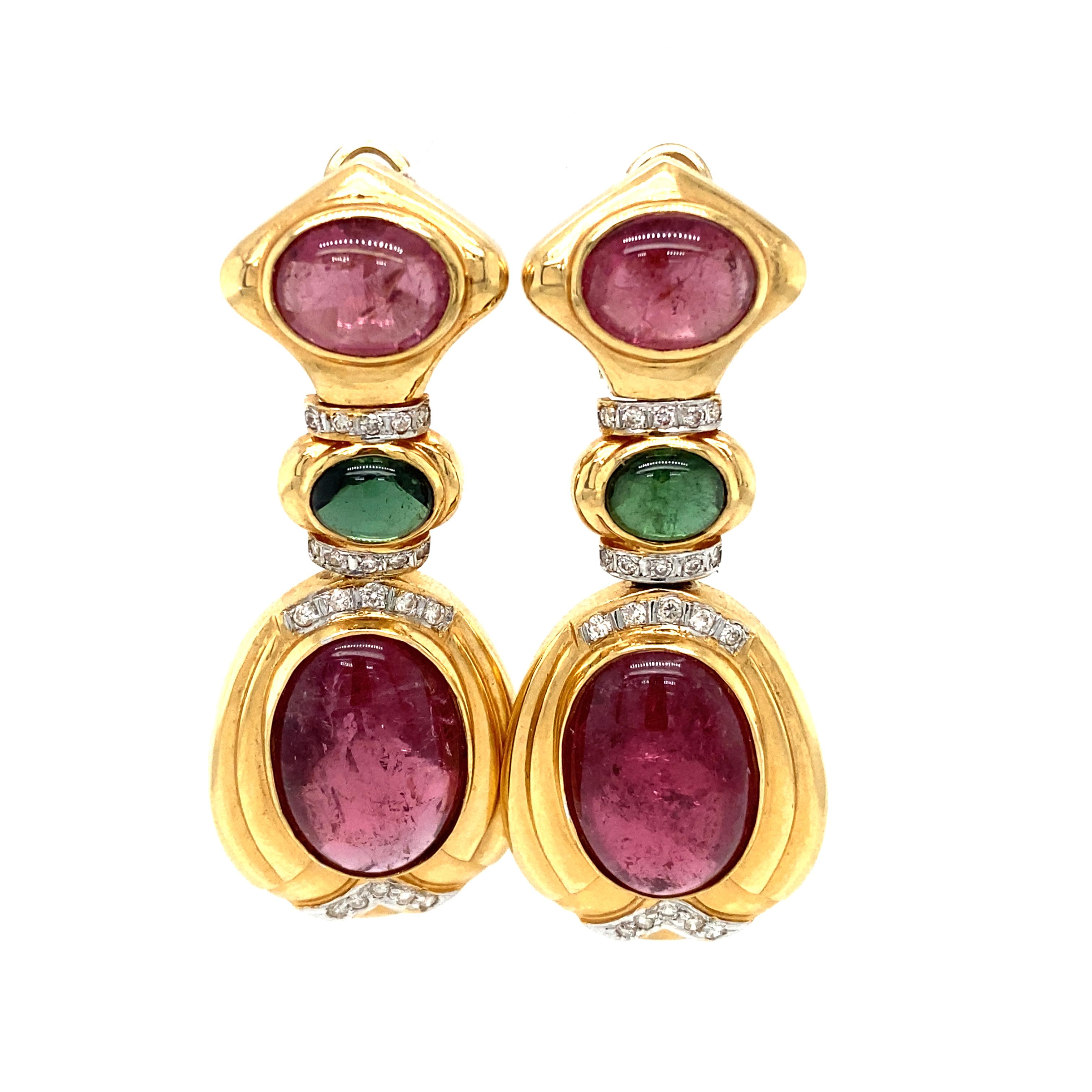1980er Turmalin- und Diamant-Ohrringe aus 14 Karat Gelbgold (Retro) im Angebot