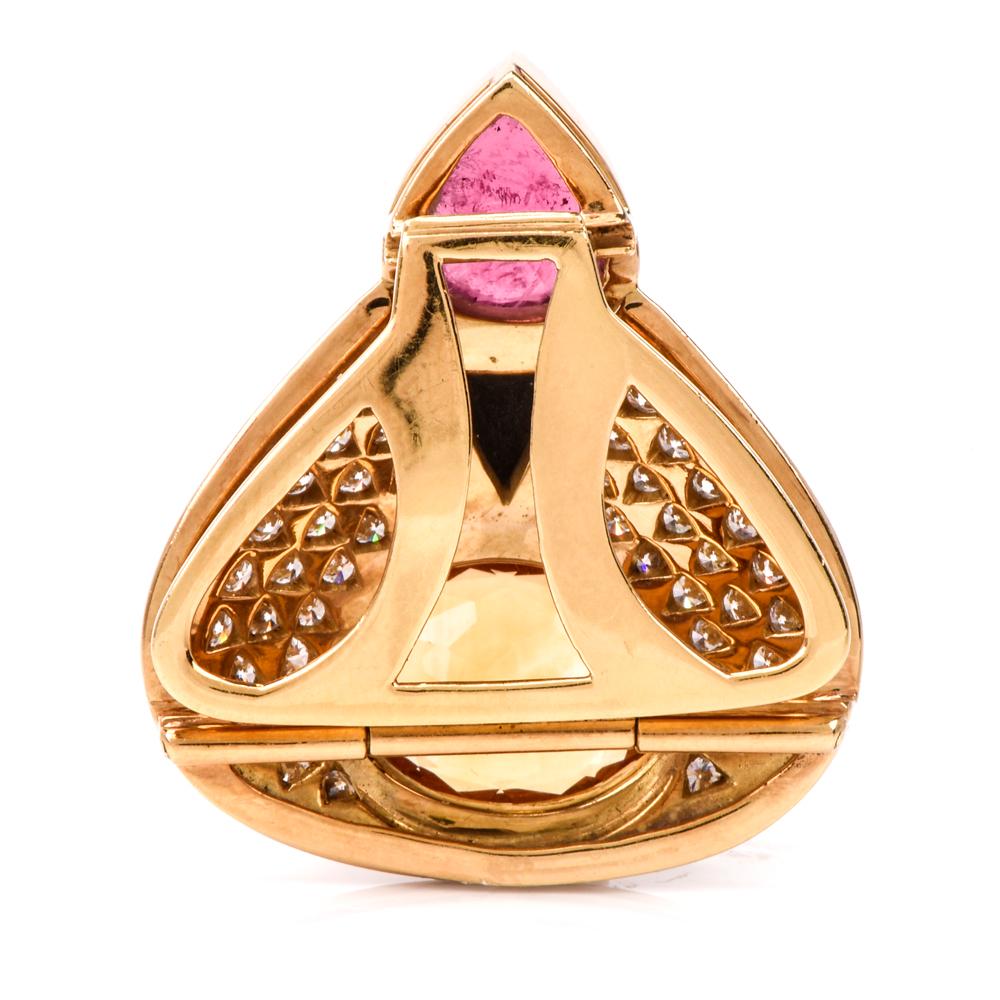 Women's 1980s Tourmaline Diamond Citrine 18 Karat Gold Pendant Enhancer