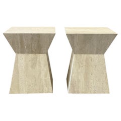 1980s Travertine Angled Postmodern Vintage Side Tables, a Pair