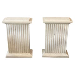 1980s Travertine Channeled Pedestals, a Pair