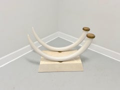 1980's Travertine Faux Elephant Tusks Dining Table Pedestal Base