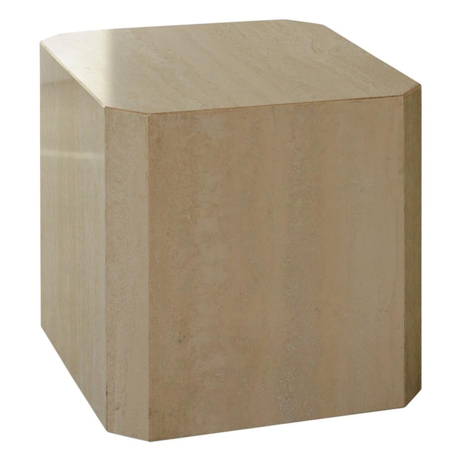 1980s Travertine Octagonal Cube Table