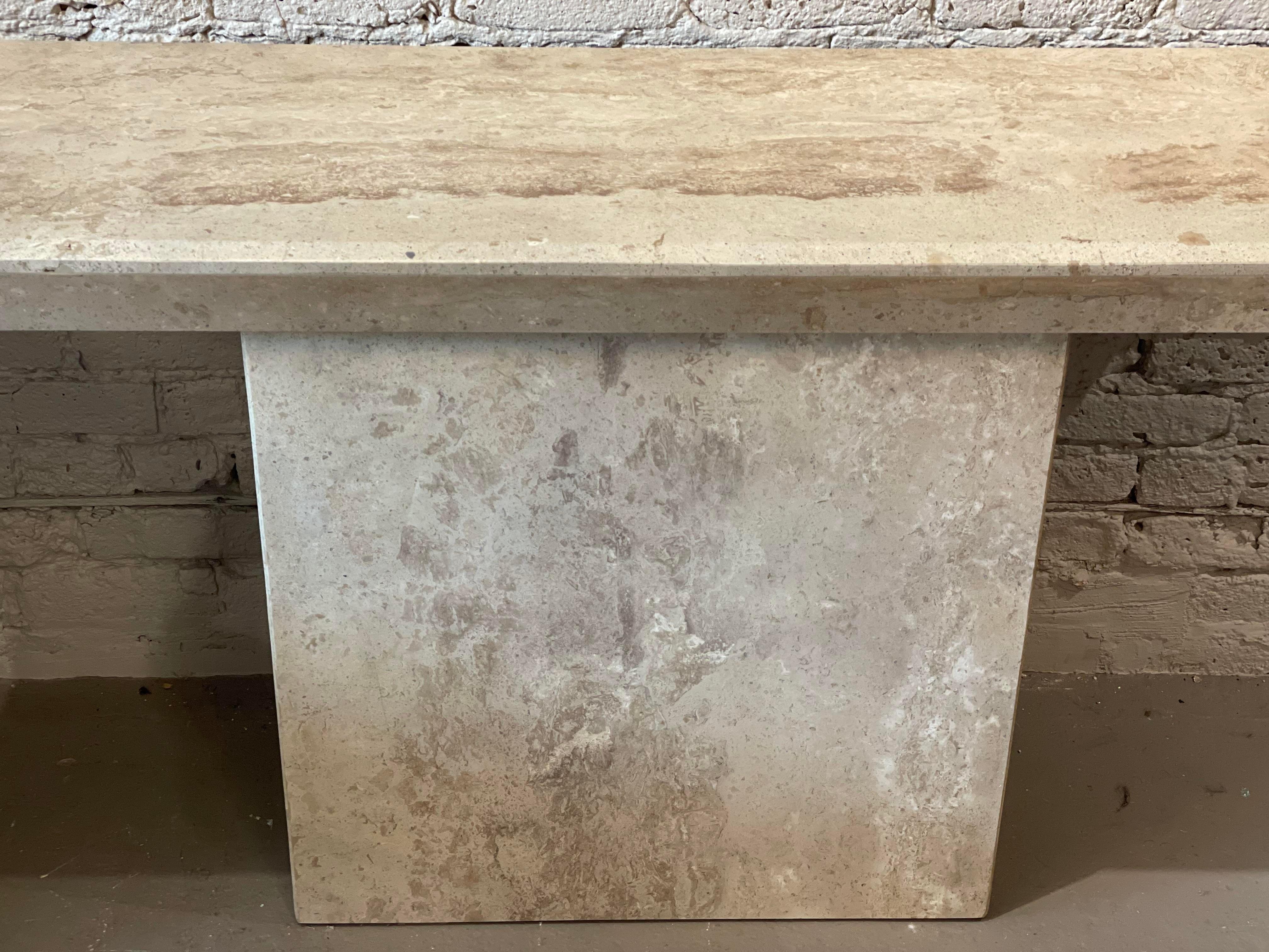 1980s Travertine Postmodern Vintage Angled Edge Console Sofa Table For Sale 6