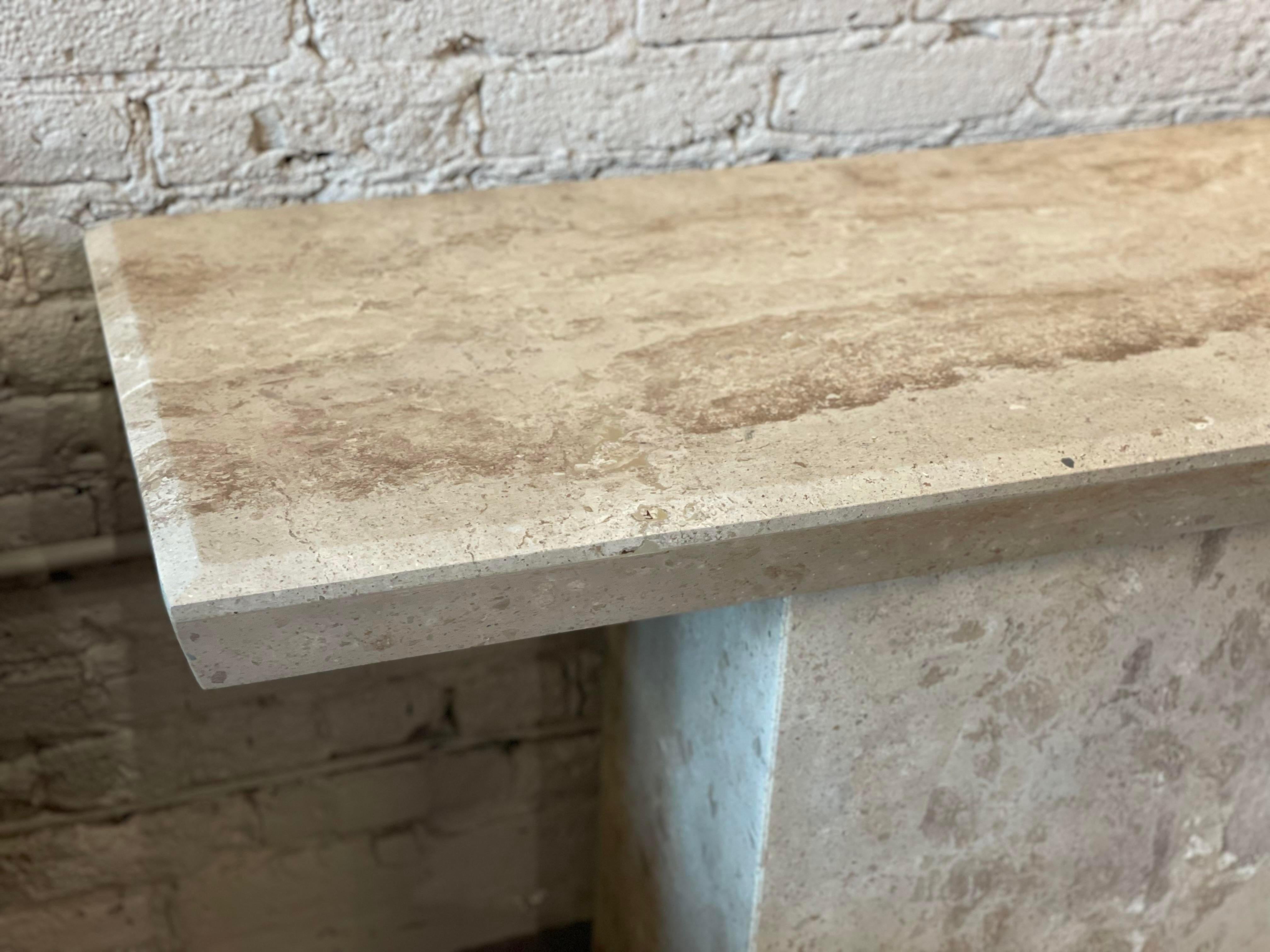 1980s Travertine Postmodern Vintage Angled Edge Console Sofa Table In Good Condition For Sale In Chicago, IL