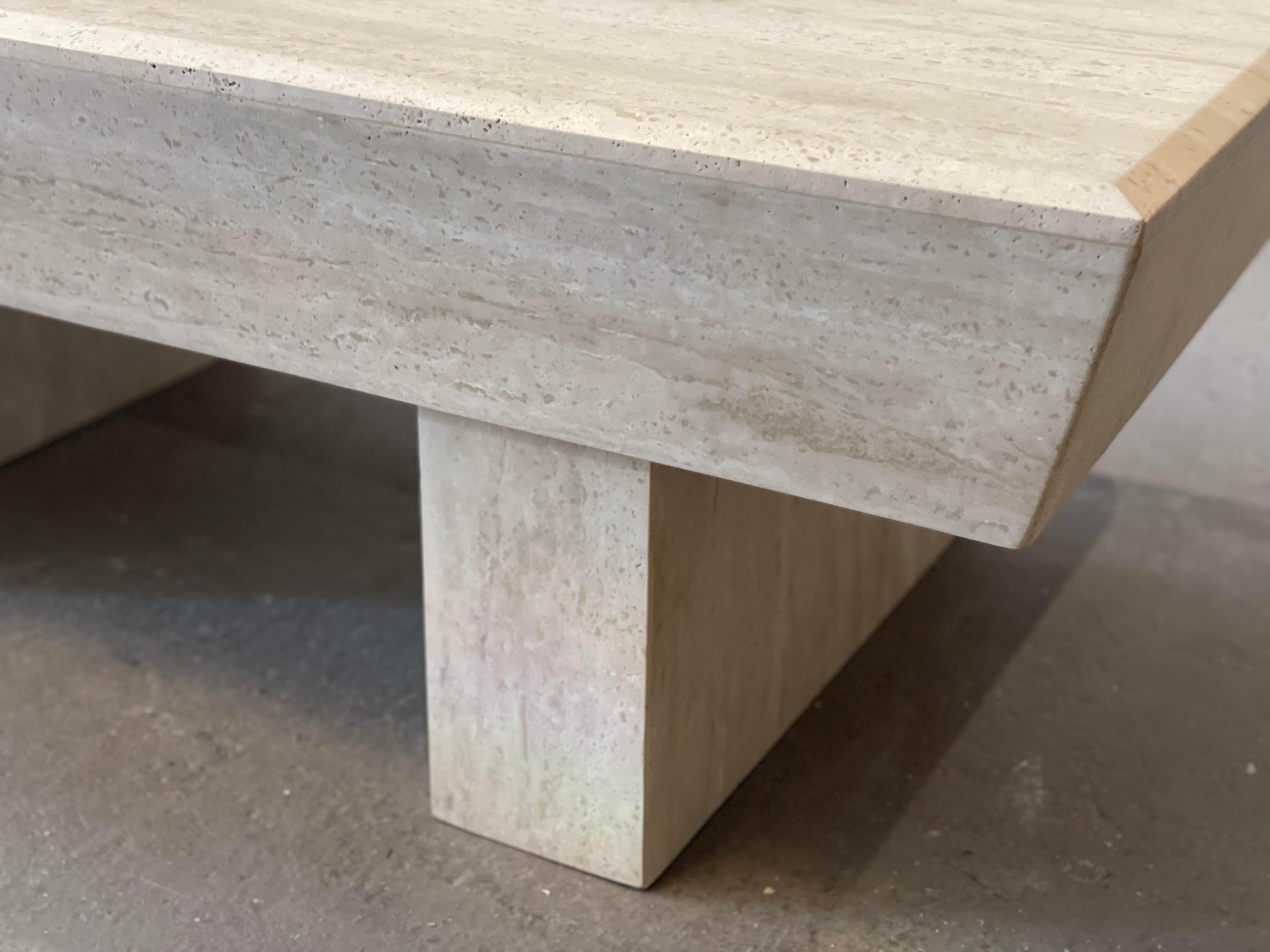 Post-Modern 1980s Travertine Postmodern Vintage Coffee Table with Angled Edge For Sale