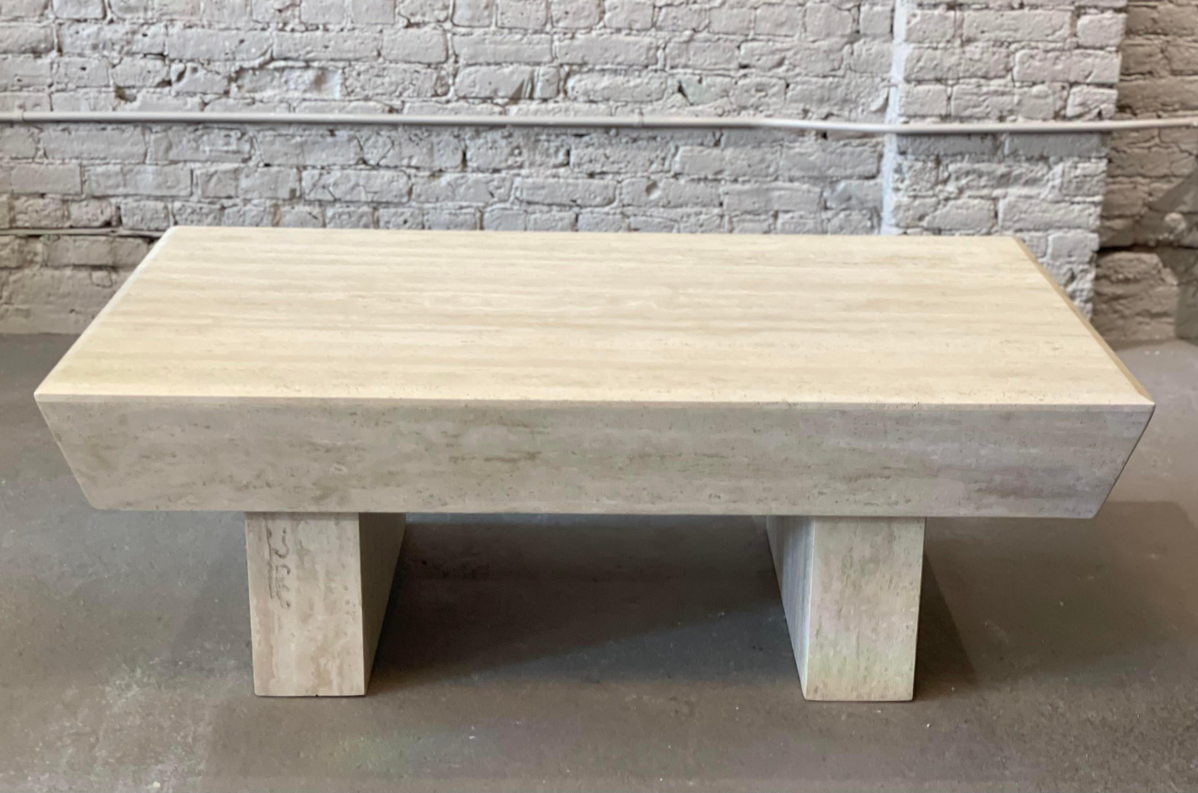 1980s Travertine Postmodern Vintage Coffee Table with Angled Edge For Sale 2