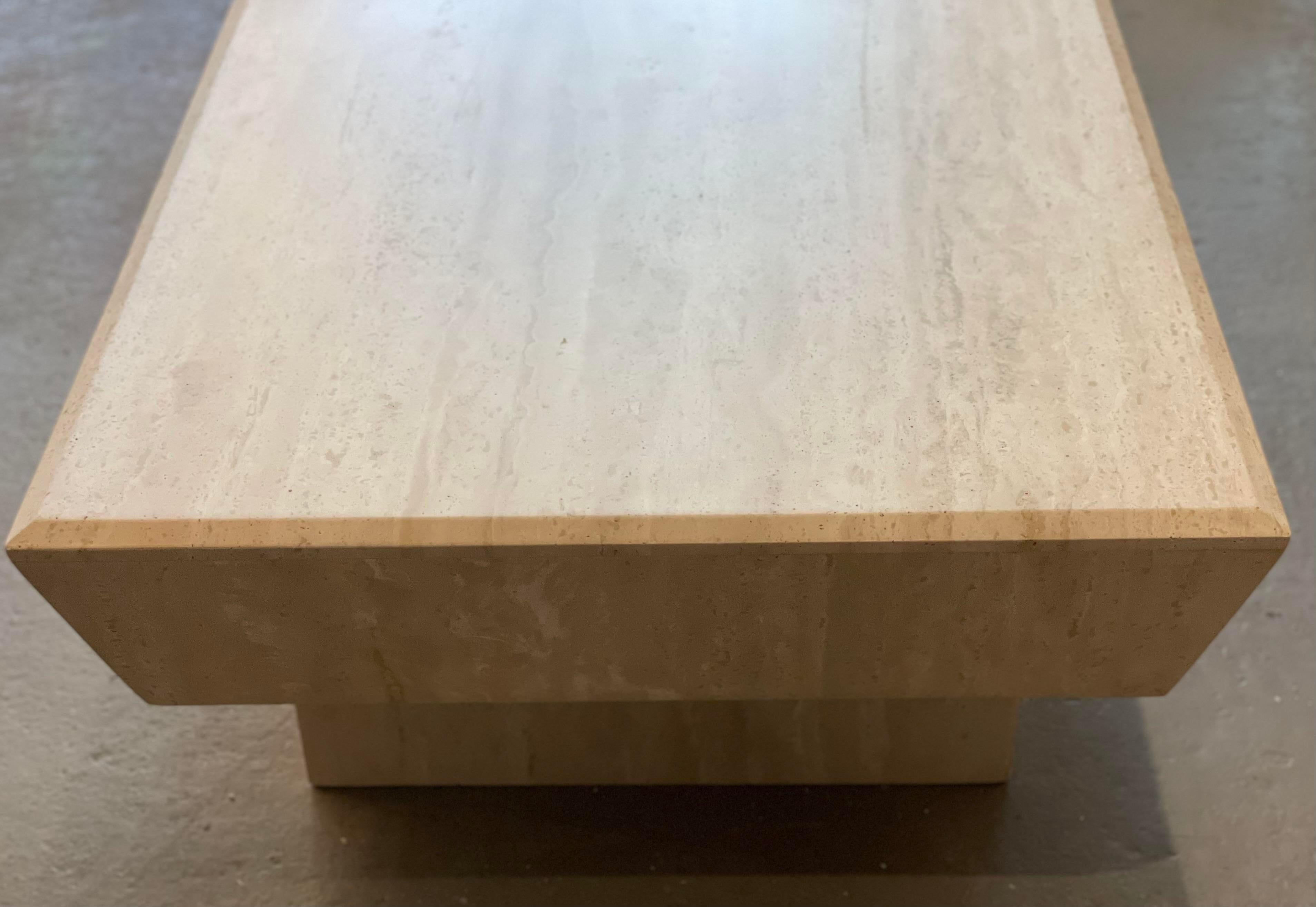 1980s Travertine Postmodern Vintage Coffee Table with Angled Edge For Sale 3